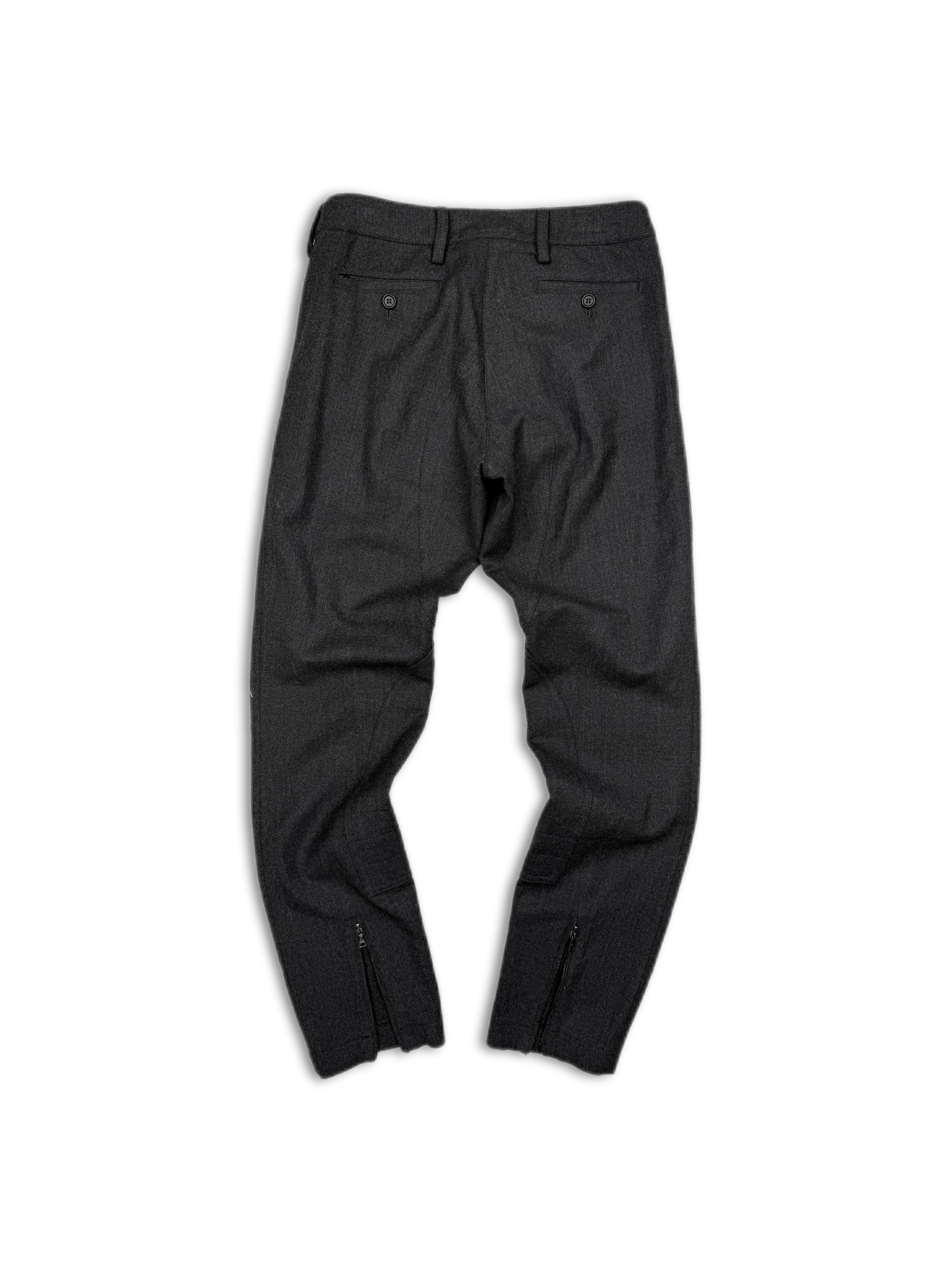 90s Prada Grey Angular Zipper Slim Cut Flared Riding Pants