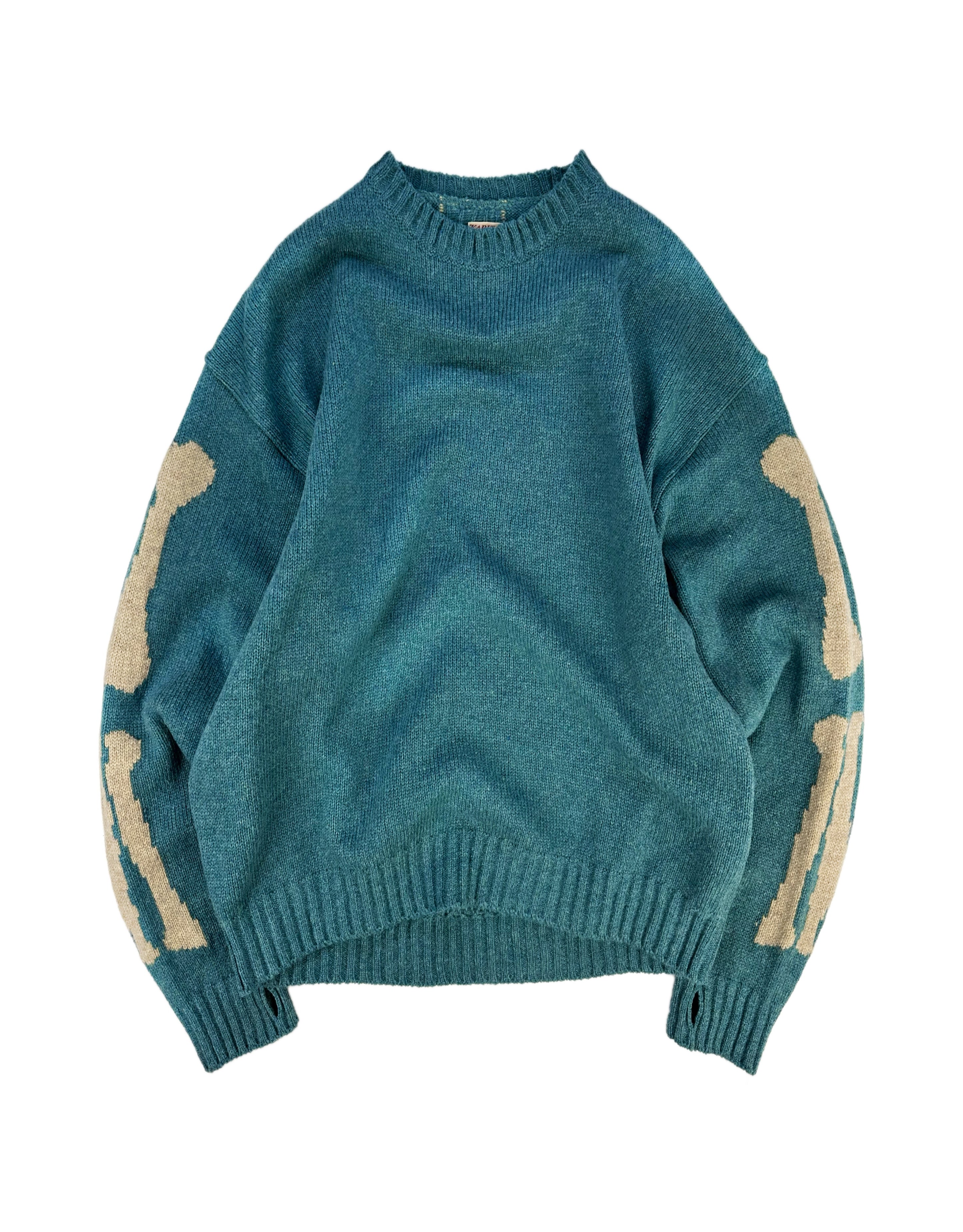 AW21 Kapital ‘Bone’ 5G Skeleton Knit Wool Teal Sweater
