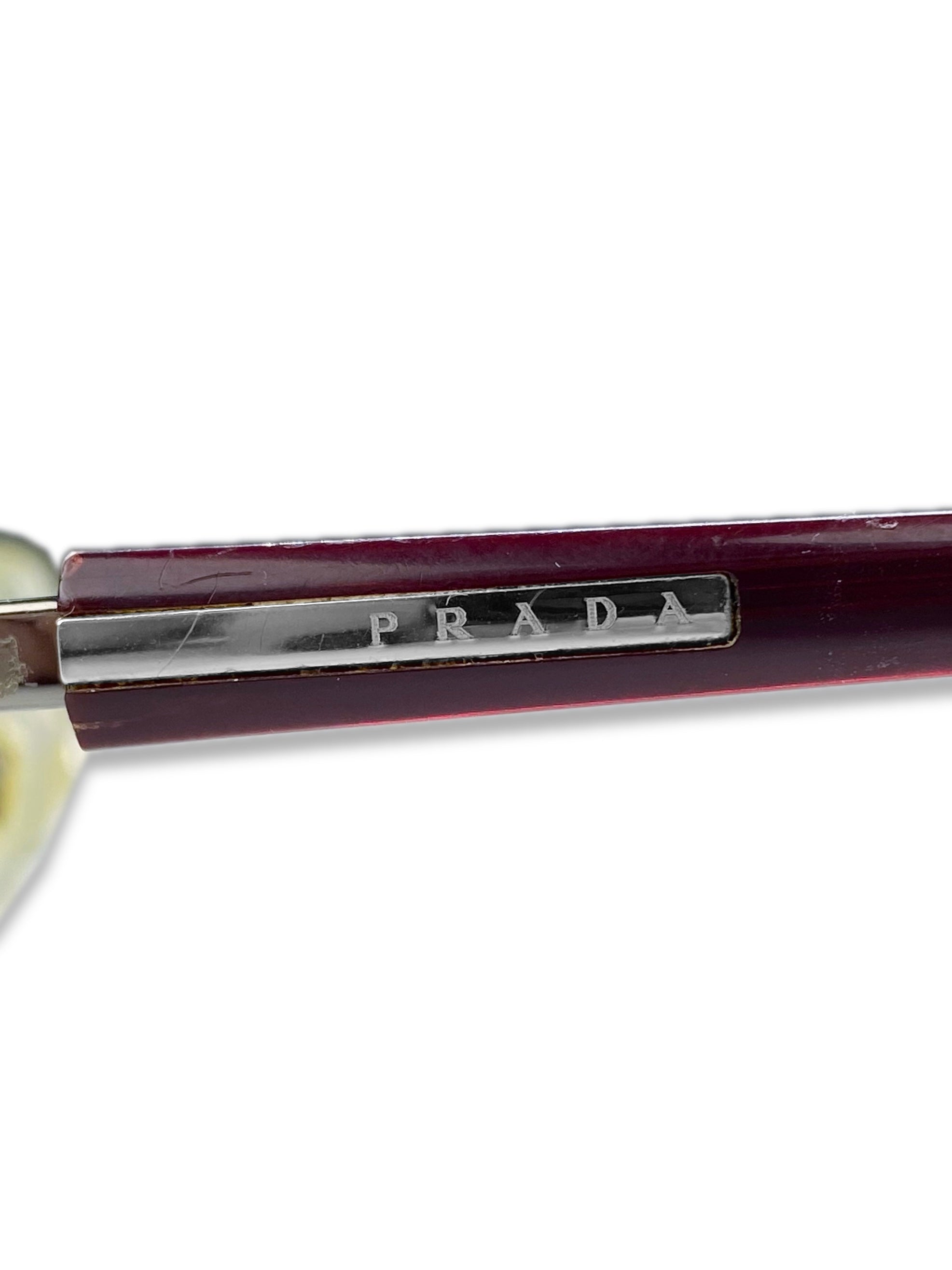 Prada Blood Red Metallic Boxy Frame Glasses