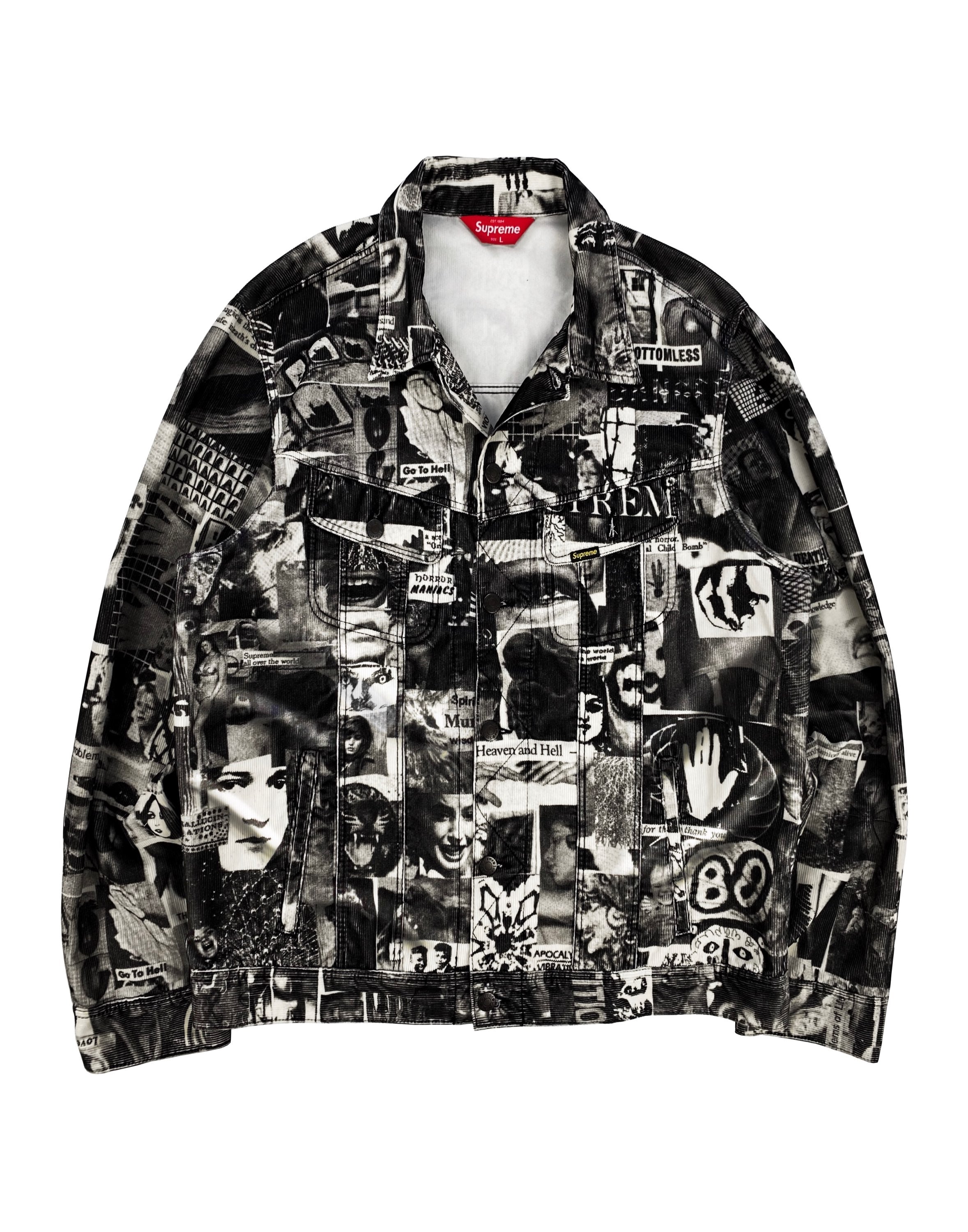 SS18 Supreme ‘Vibrations’ Collage Print Corduroy Trucker Jacket
