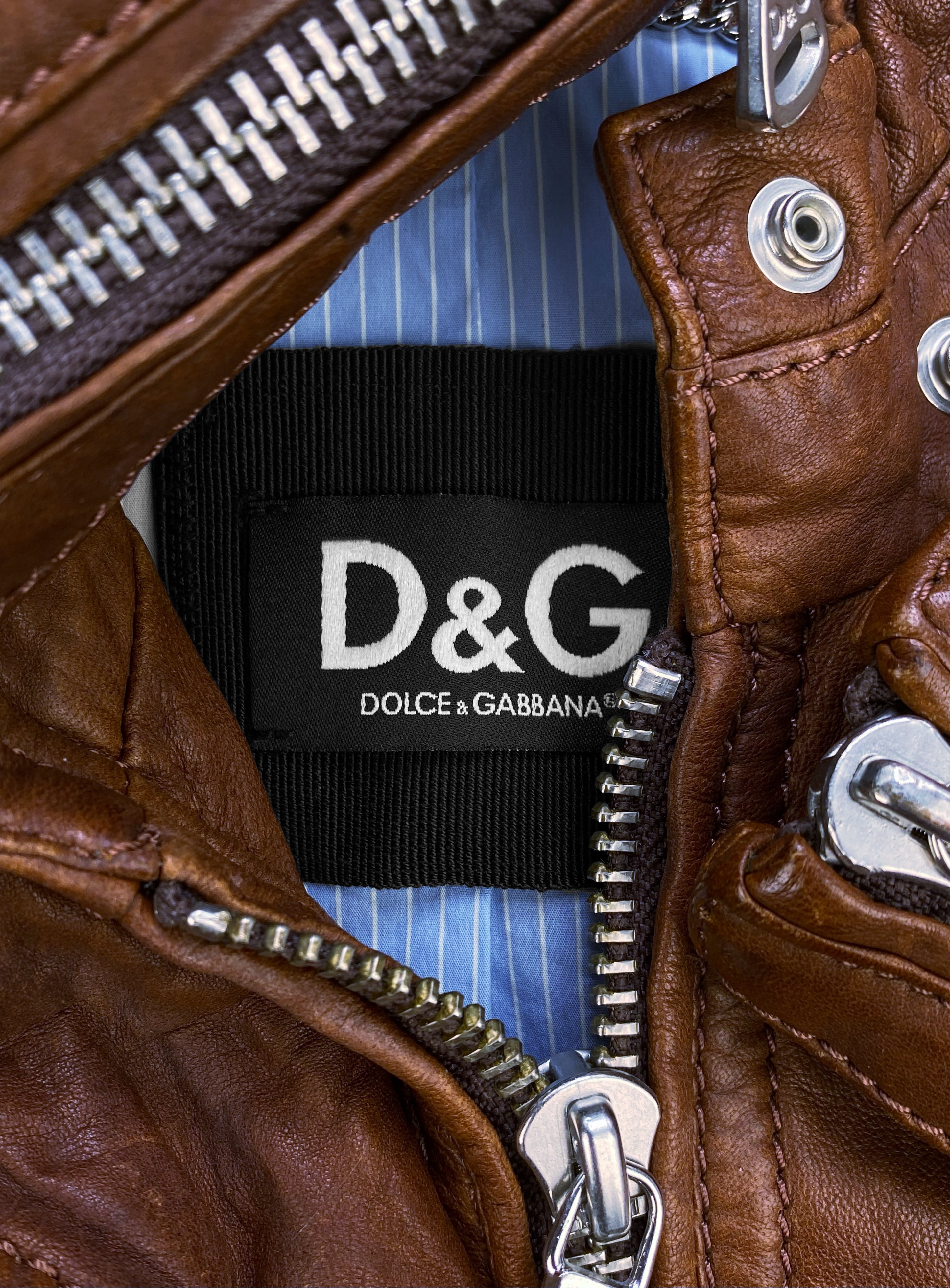 Dolce & Gabbana Leather Metallic Multi Pocket Cargo Jacket