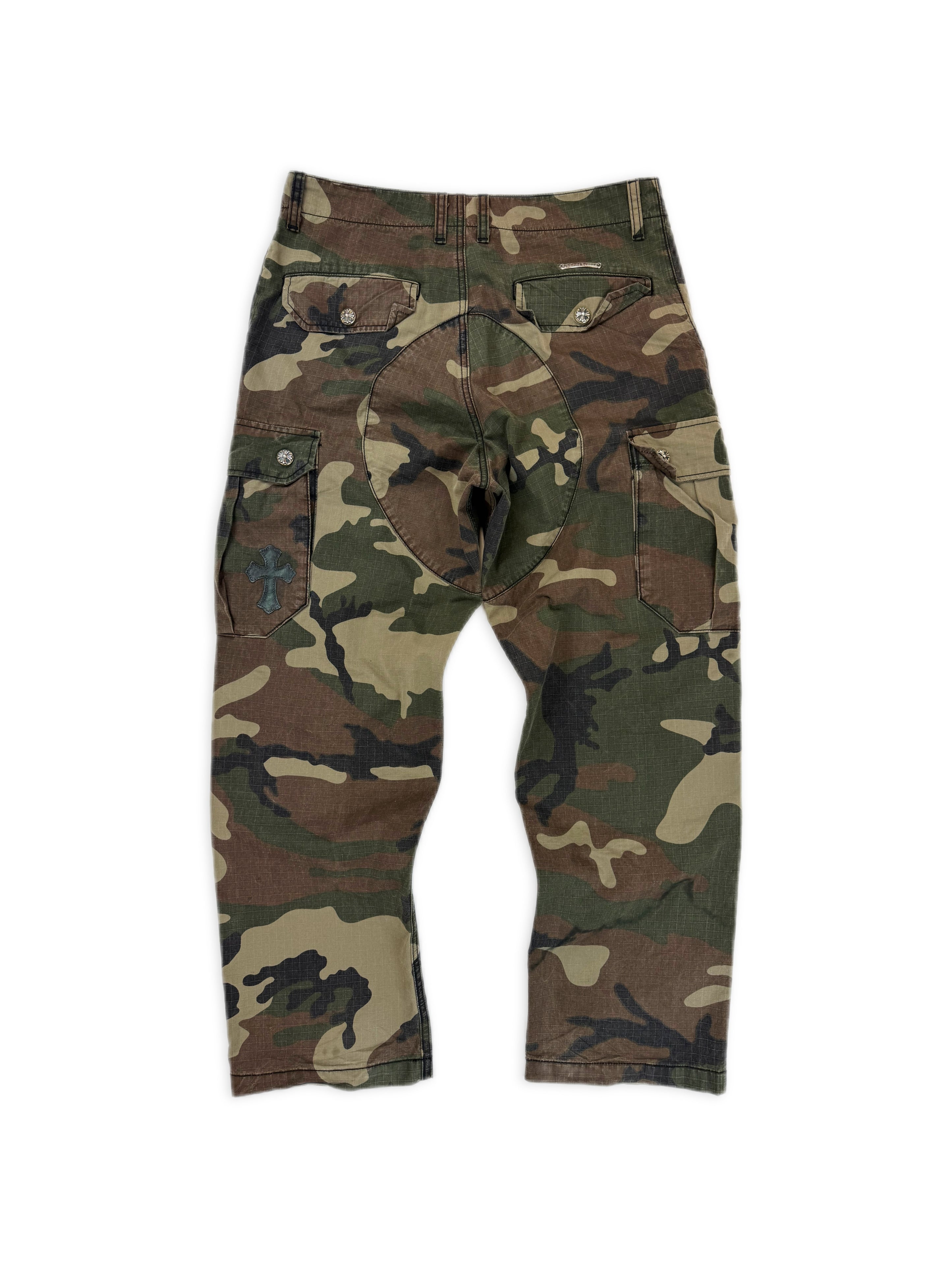 Chrome Hearts Devil Dog Leather Cross Patch Camo Cargo Pocket Pants