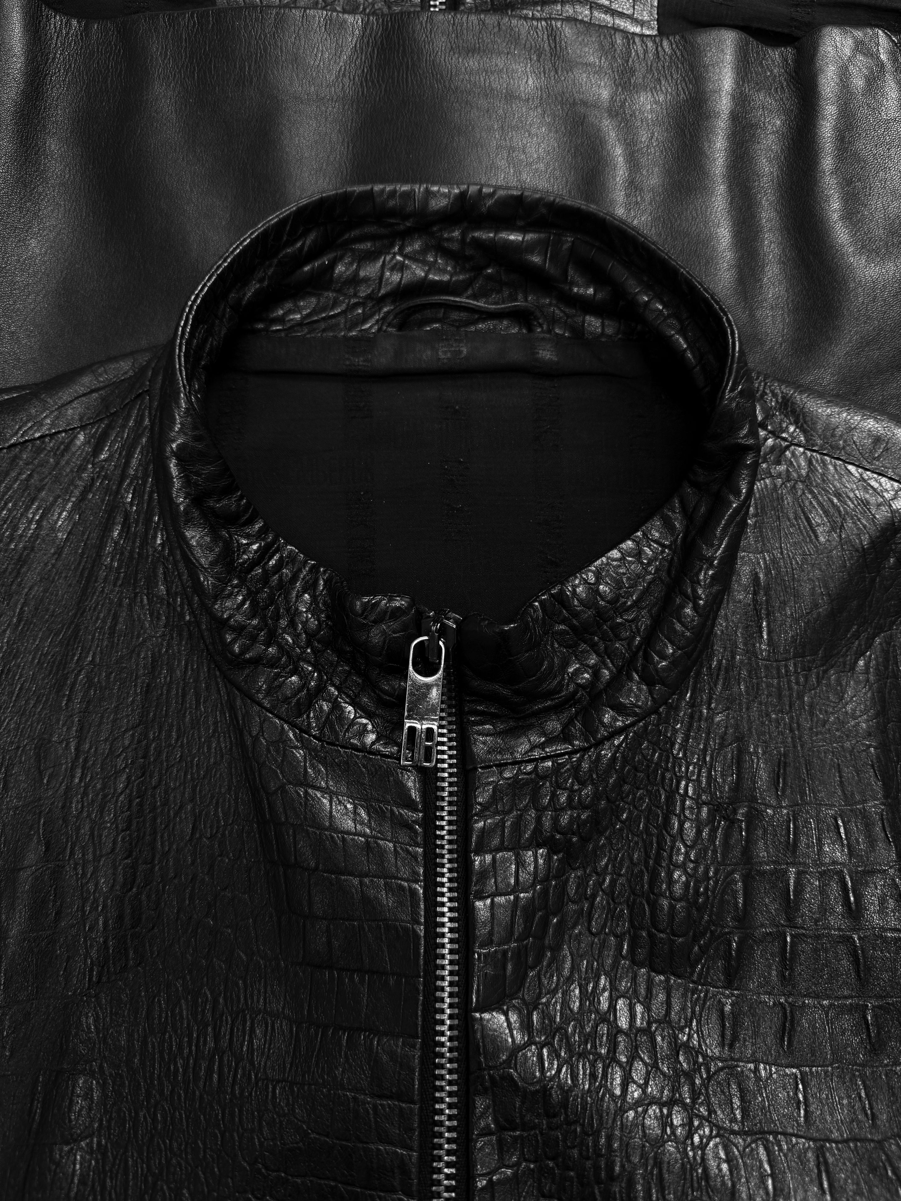 Dirk Bikkembergs Crocodile Print Black Leather Biker Jacket