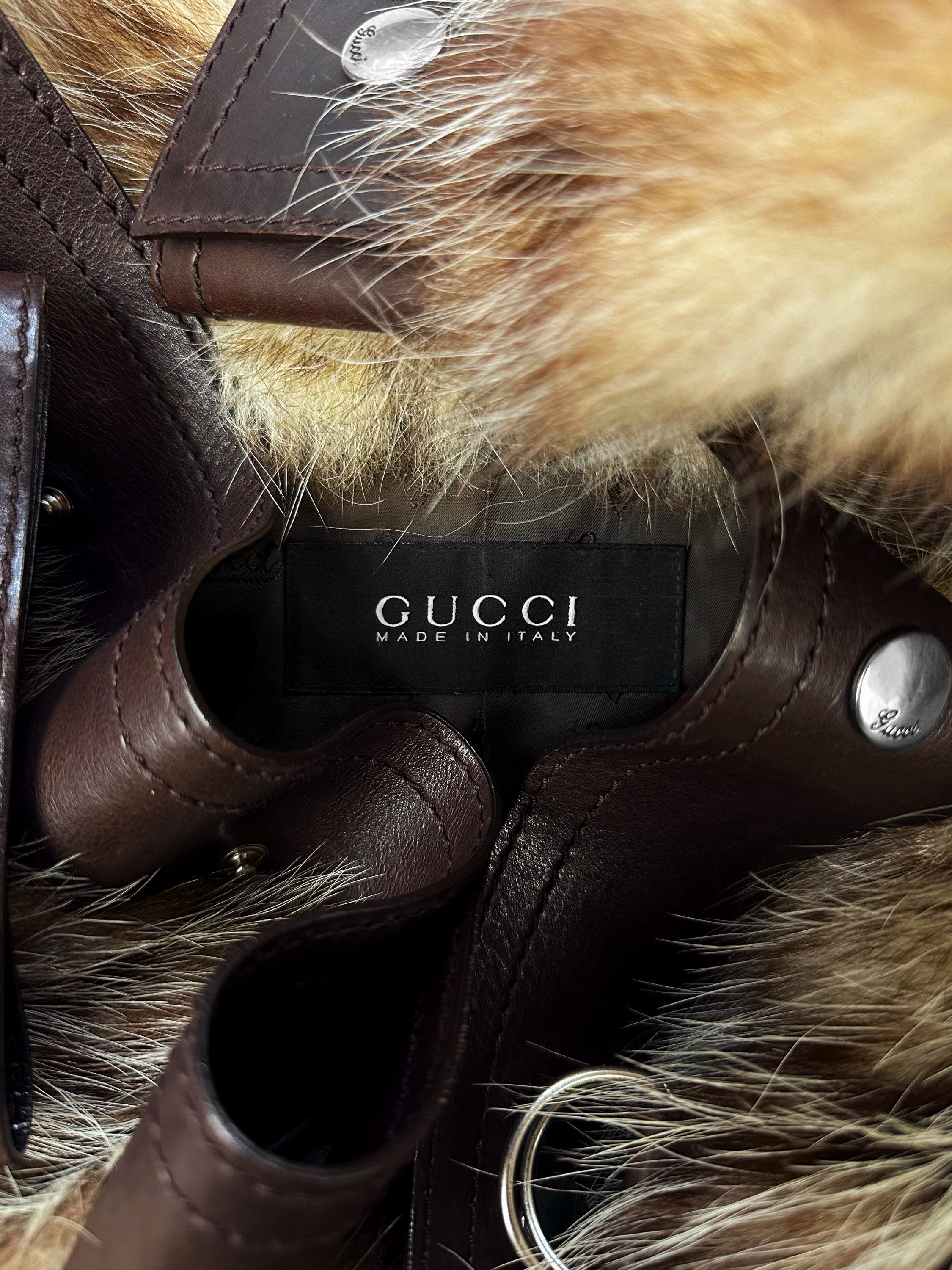 00s Gucci by Tom Ford ‘Racoon Fur’ Leather D-Ring Jacket