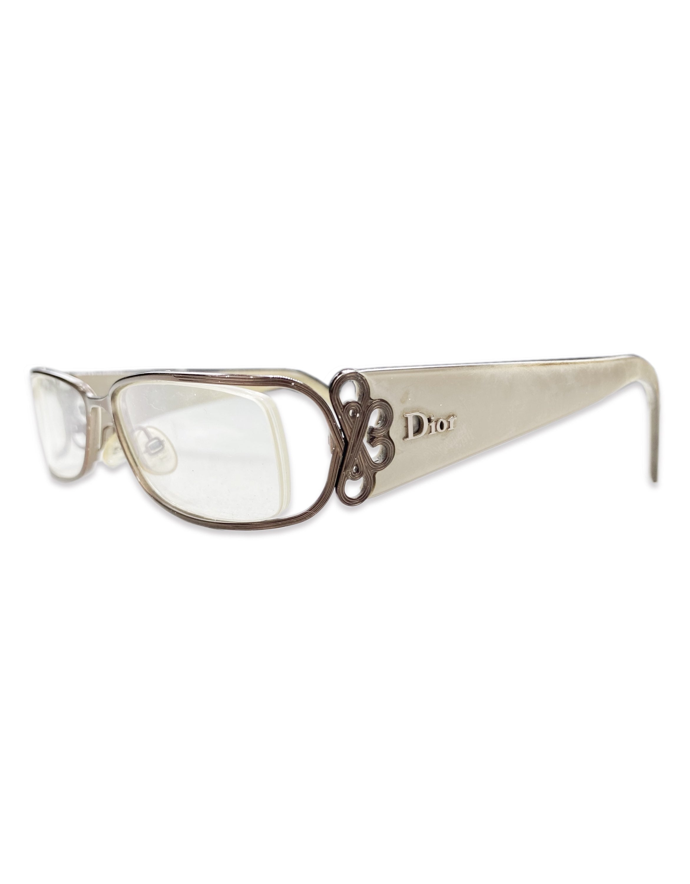 Dior Tan Cut Out Boxy Metallic Frame Glasses