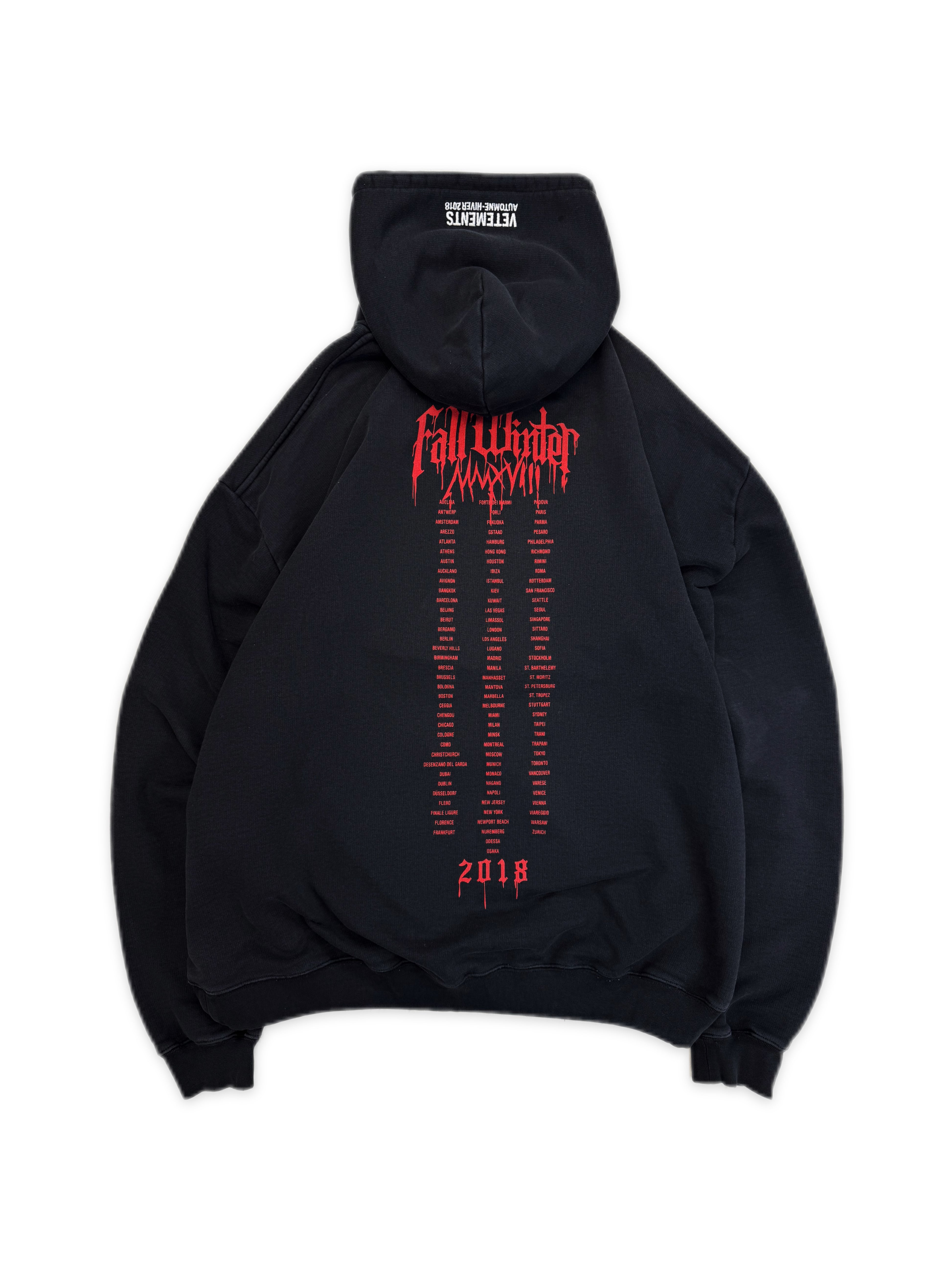 AW18 Vetements ‘Metal Tour’ Heavy Weight Embroidered Logo Black Hoodie
