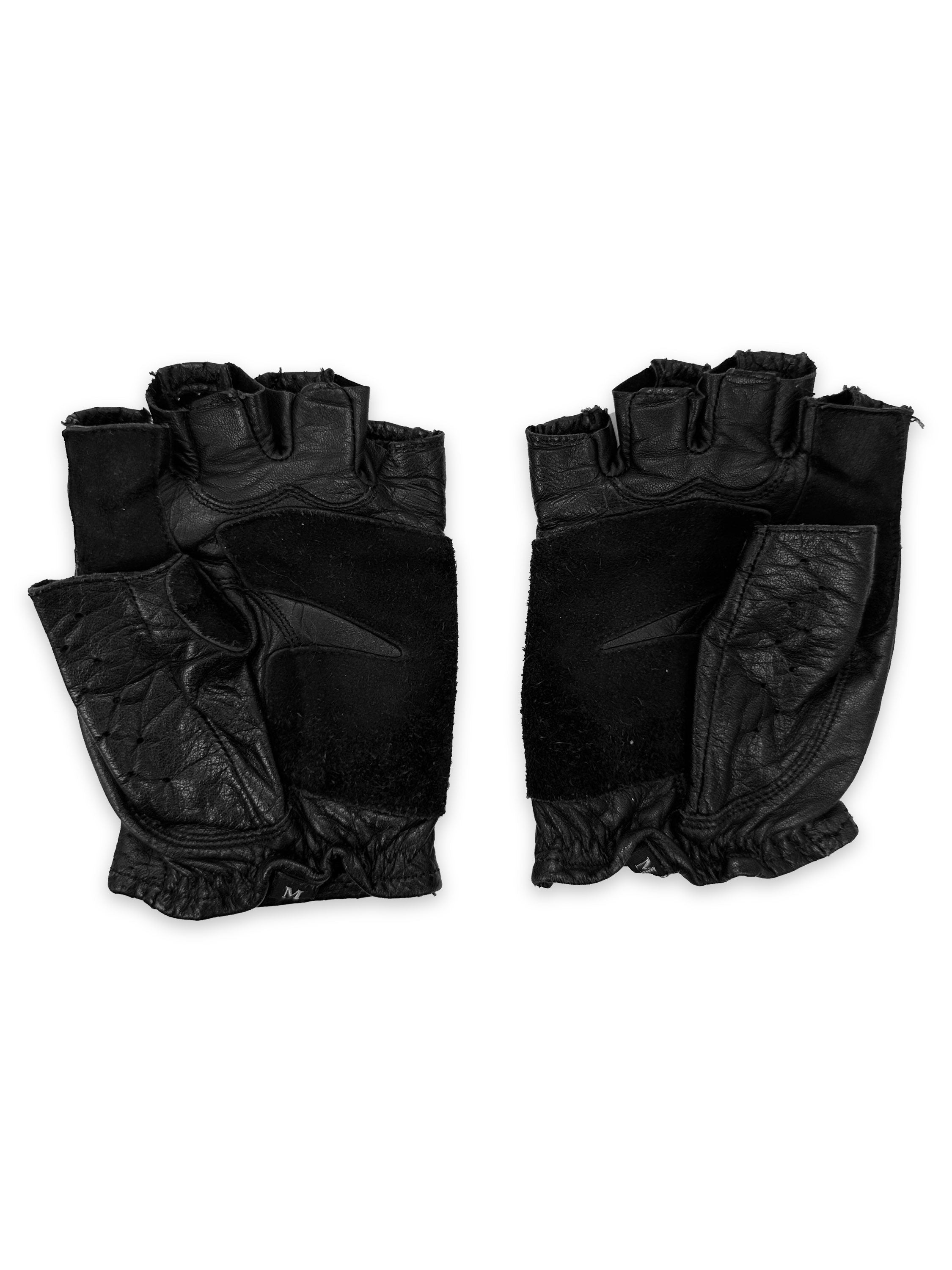 00s Kadoya Perforated Fingerless Black Leather Gloves