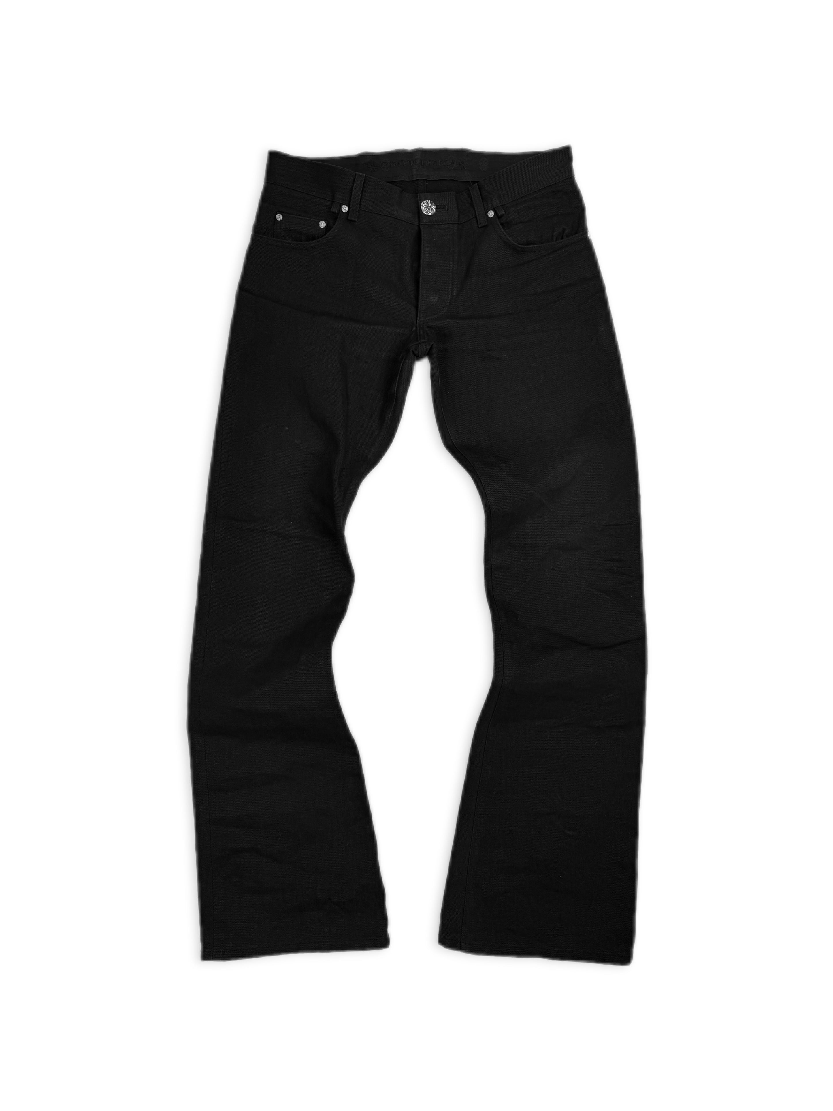 Chrome Hearts RS Flared Extra Long Black Raw Denim .925 Silver Jeans