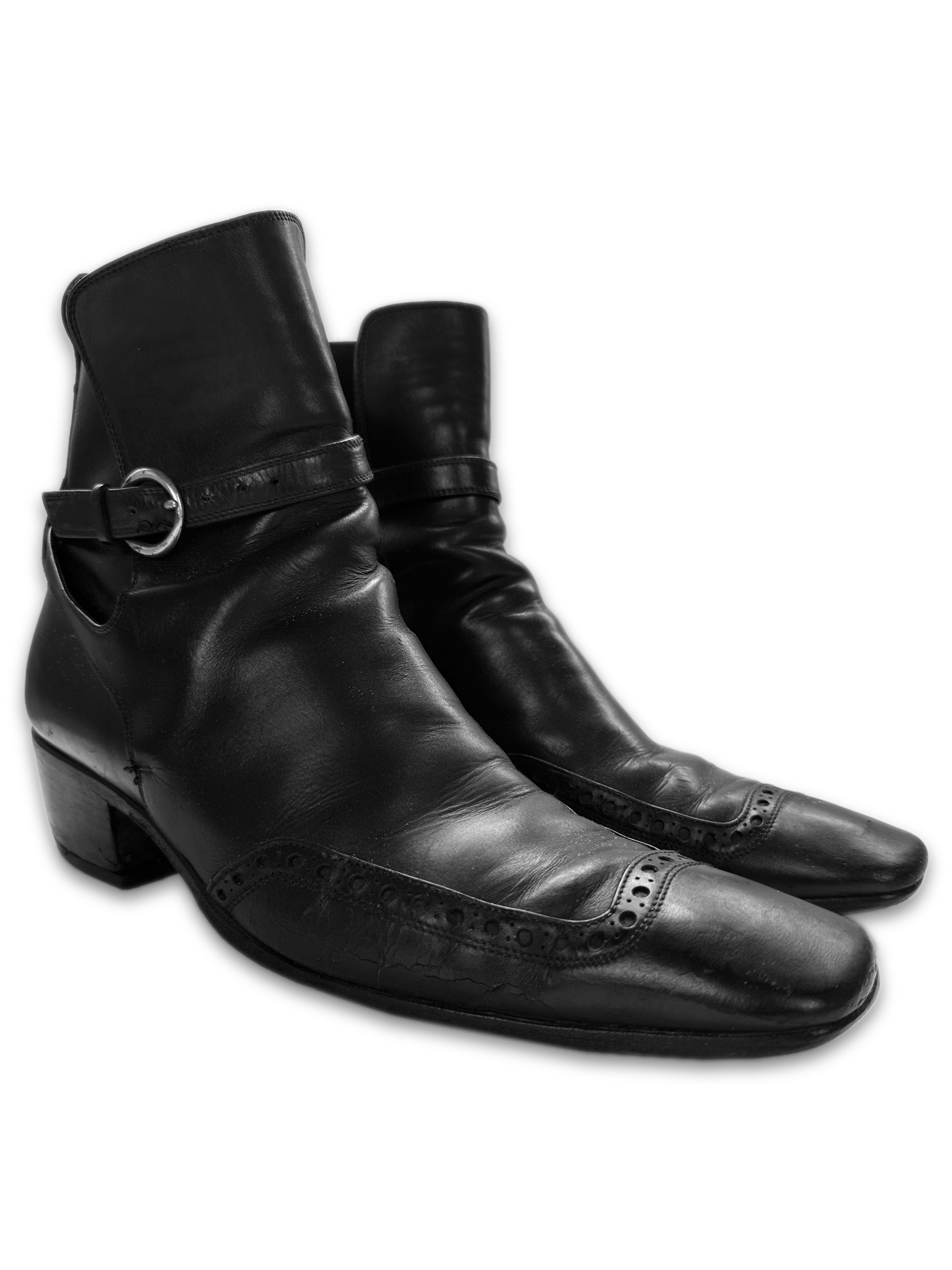 Yves Saint Laurent ‘Jodhpur’ Brogue Black Leather Belted Boots