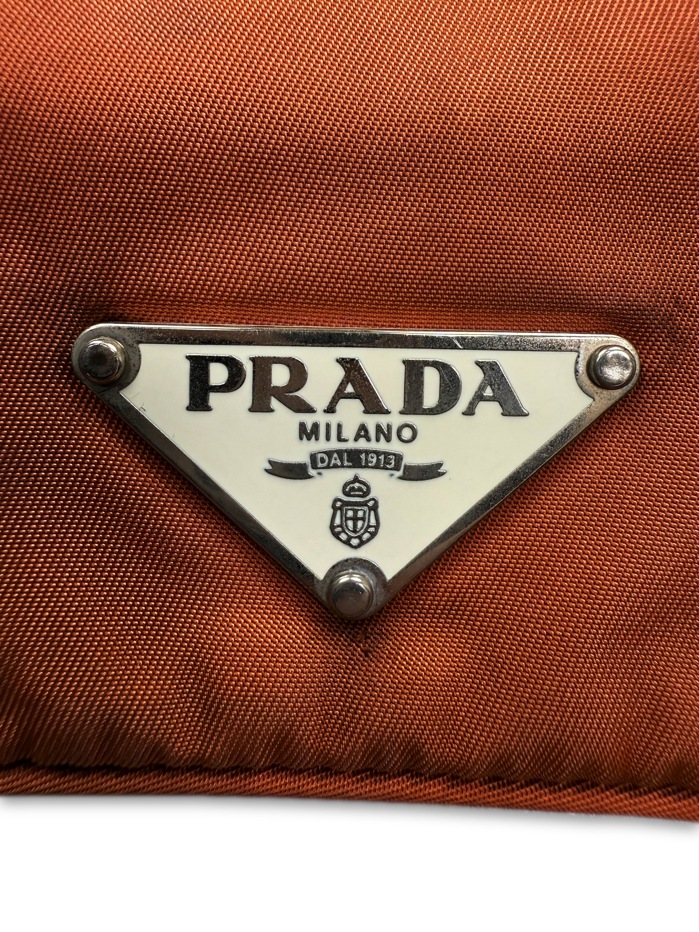 00s Prada ‘Tessuto’ Logo Nylon Burnt Orange Mini Purse