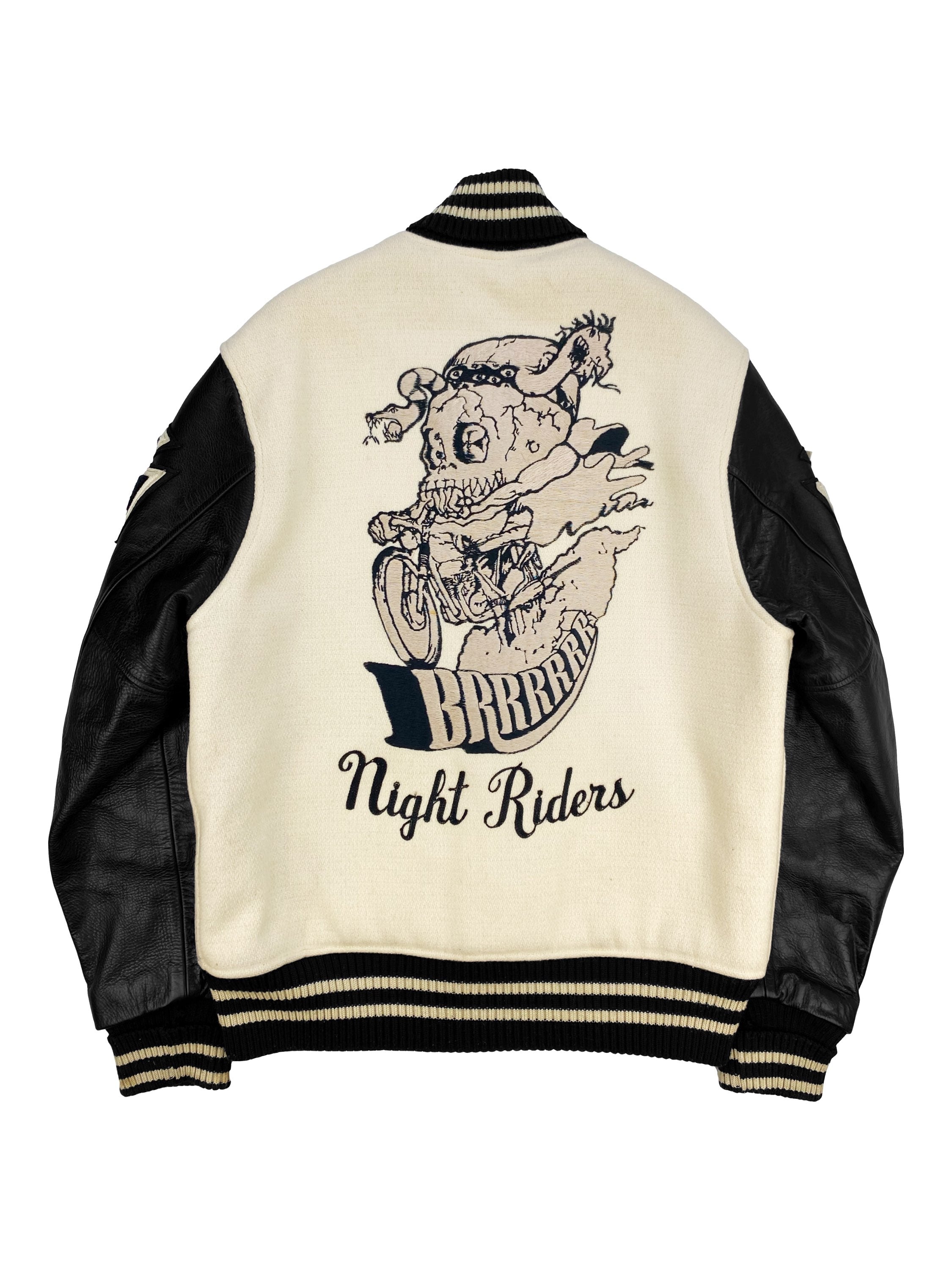 2000s Whitesville ‘Night Rider’ Leather Chenille Patched Varsity Jacket