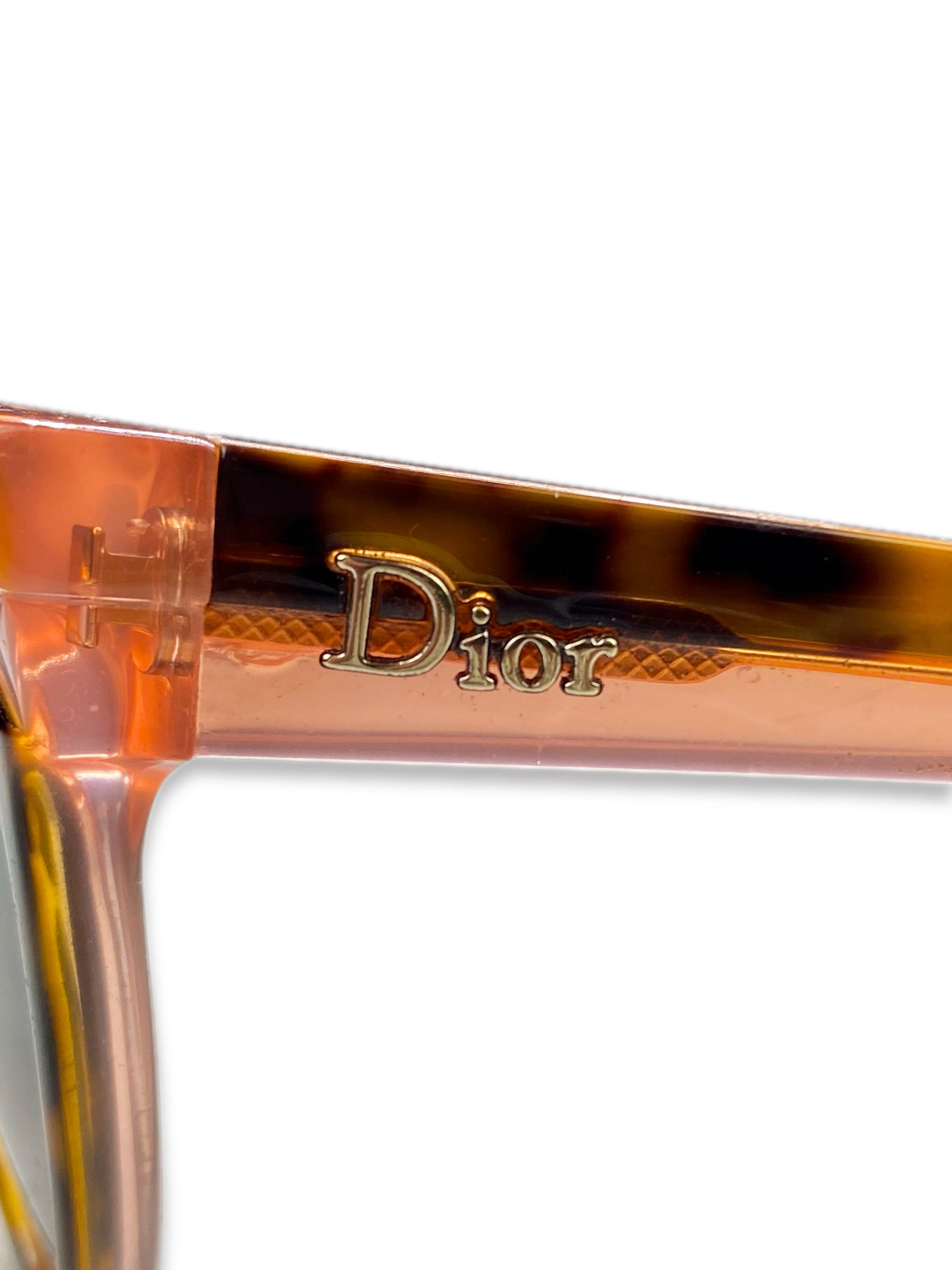 Dior Rose Tint Metallic Logo Cat Eye Glasses