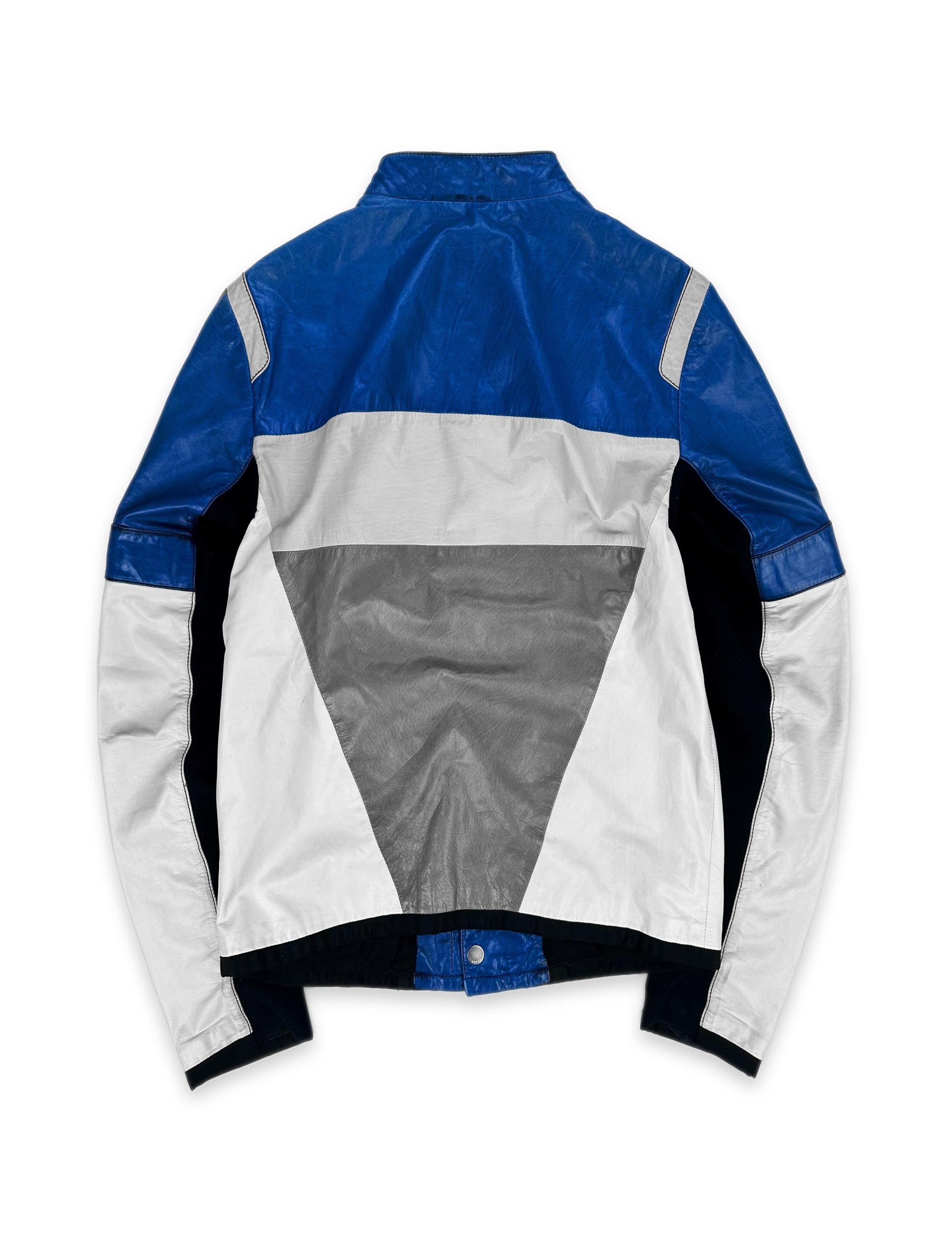 00s Gucci by Tom Ford ‘Panelled’ Blue Leather Biker Jacket