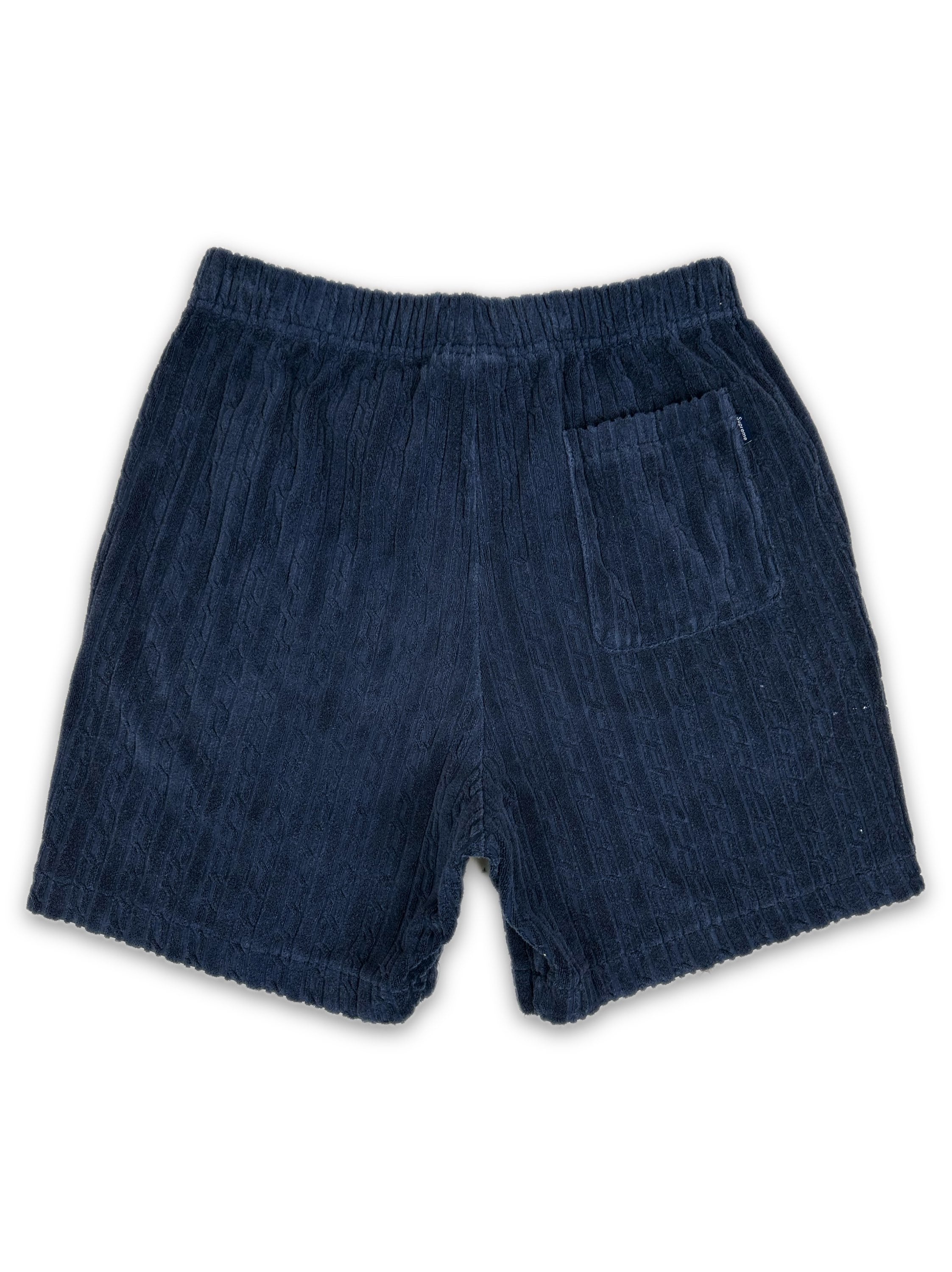 Supreme Navy Blue Embroidered Logo Towel Shorts
