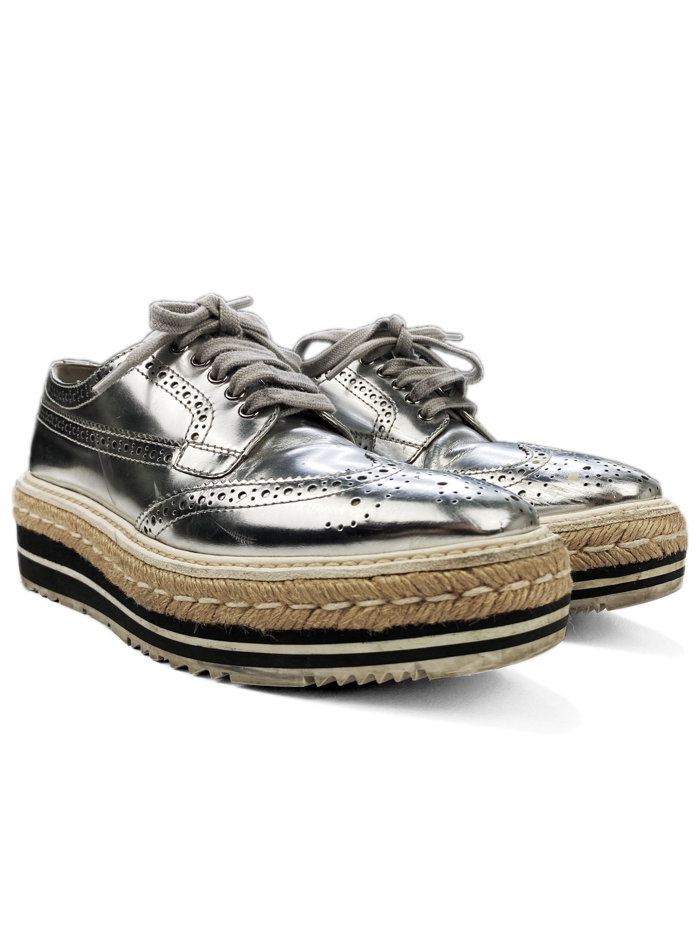 Prada Metallic Contrast Stitch Platfrom Sneakers