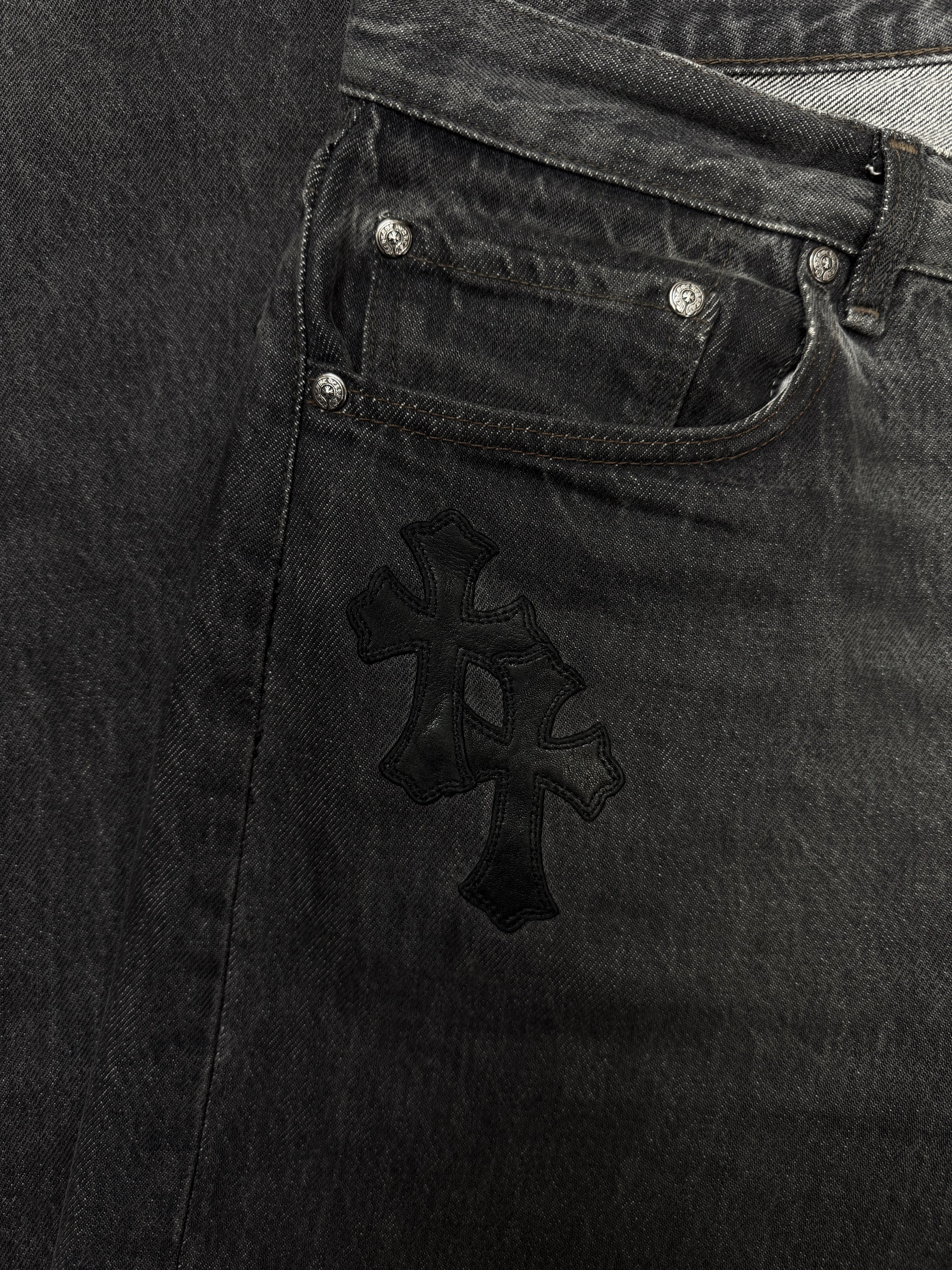 Chrome Hearts Levi’s 501 26 Cross Patch Leather Black Denim