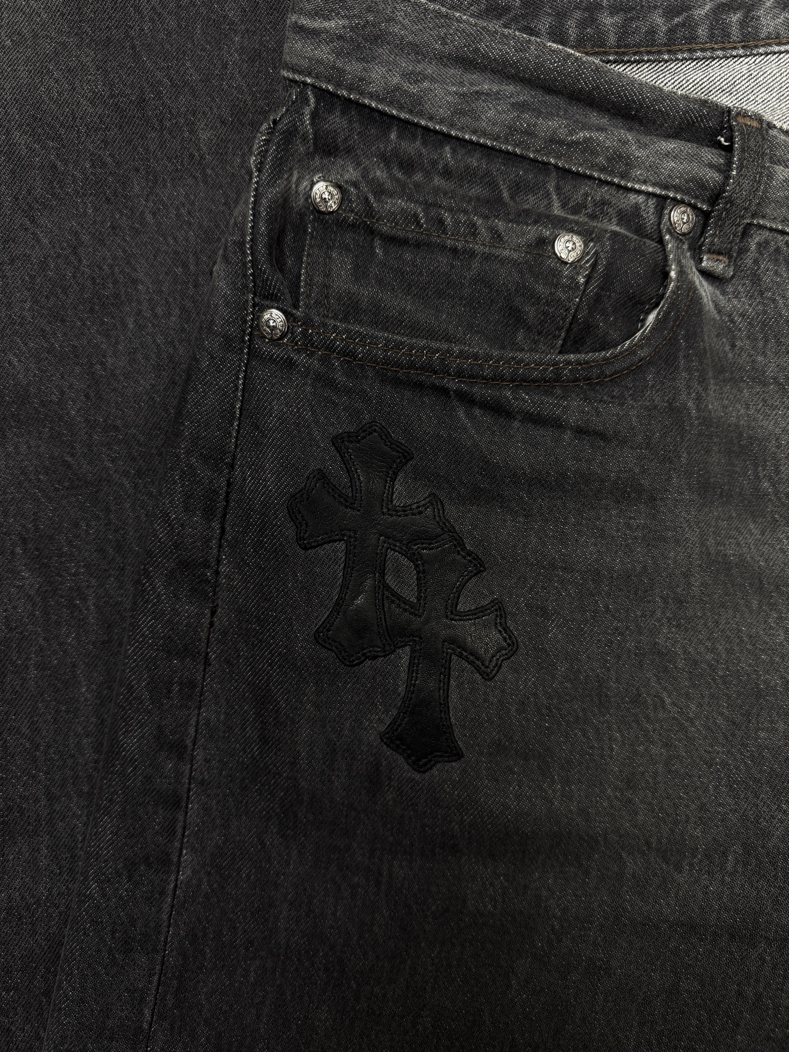 Chrome Hearts Levi’s 501 26 Cross Patch Leather Black Denim