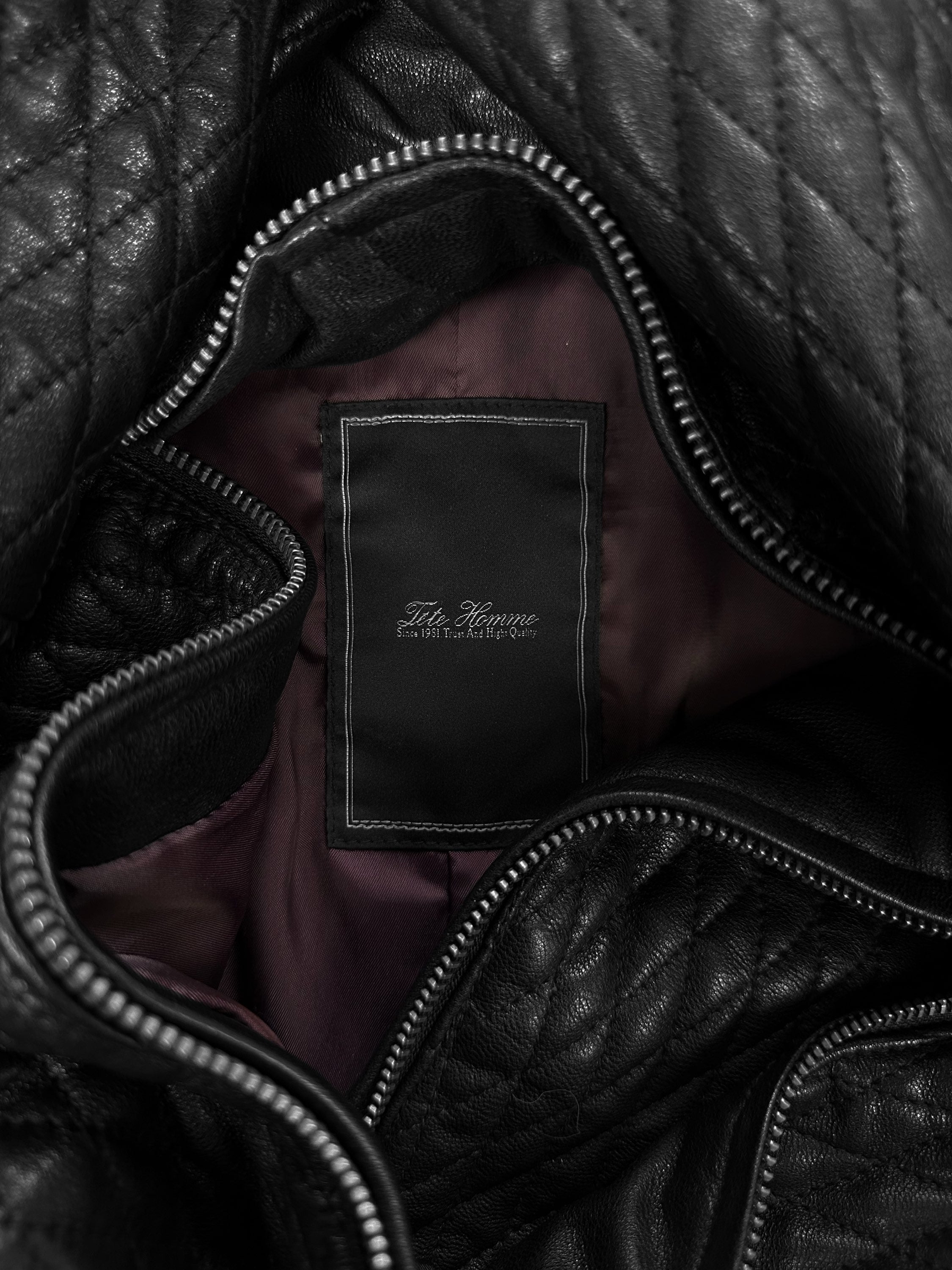 Tete Homme Multi-zip Black Leather High Neck Quilted Biker Jacket