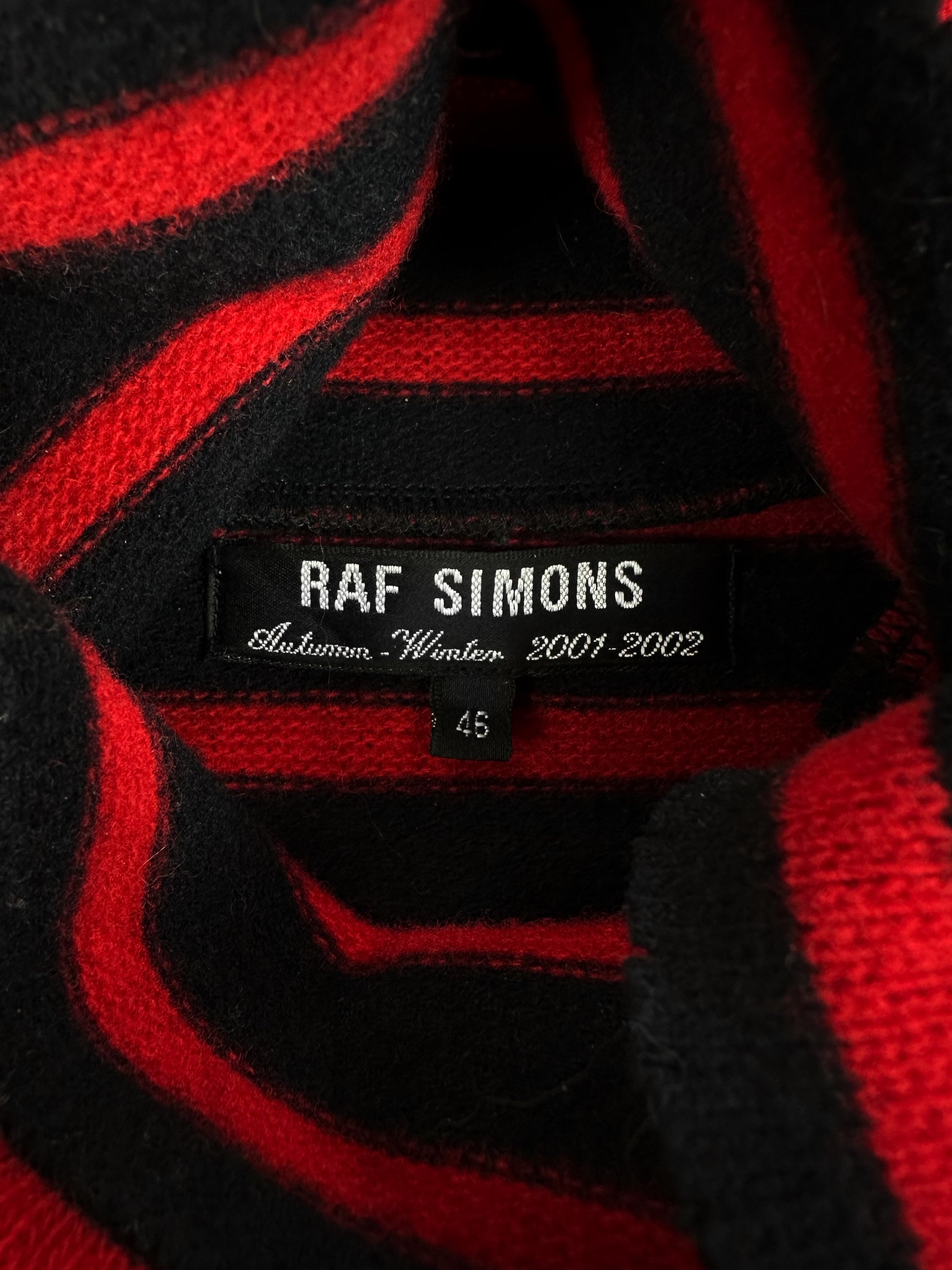 AW01 Raf Simons ‘Riot, Riot, Riot’ Patch Striped Turtleneck Sweater