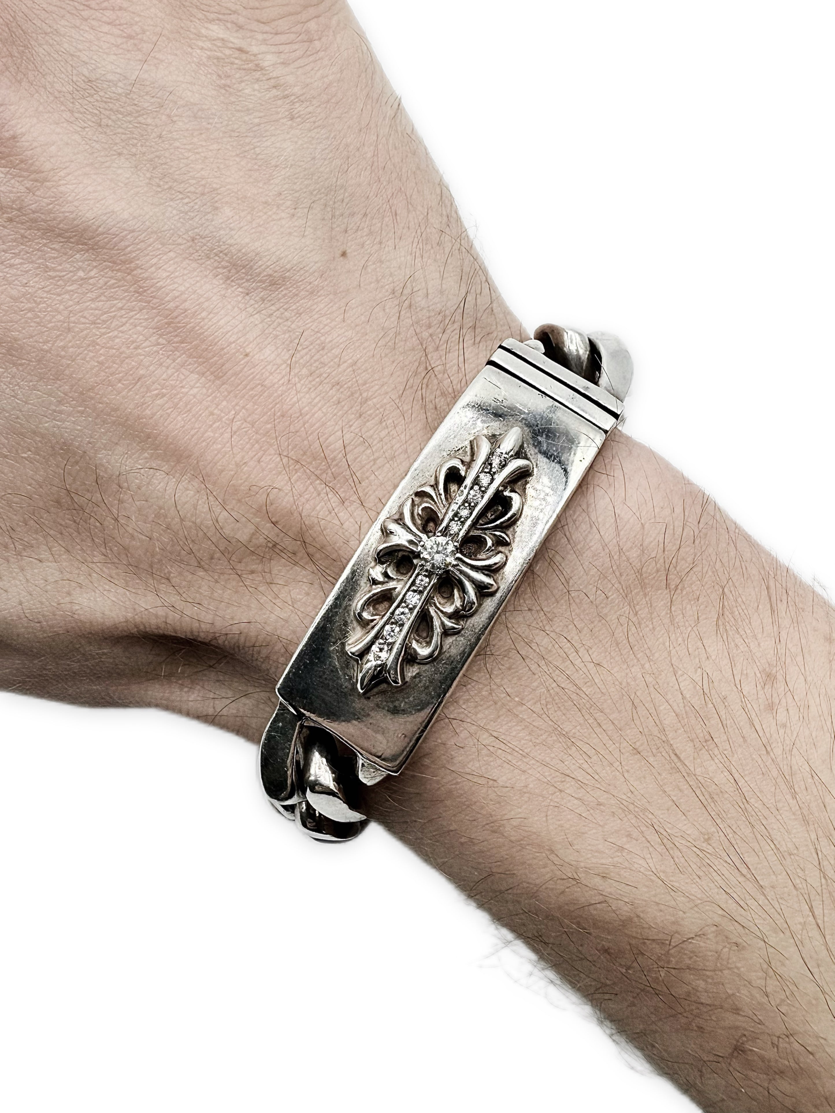 Chrome Hearts Diamond Factory Set ID Cuban Link .925 Silver Bracelet