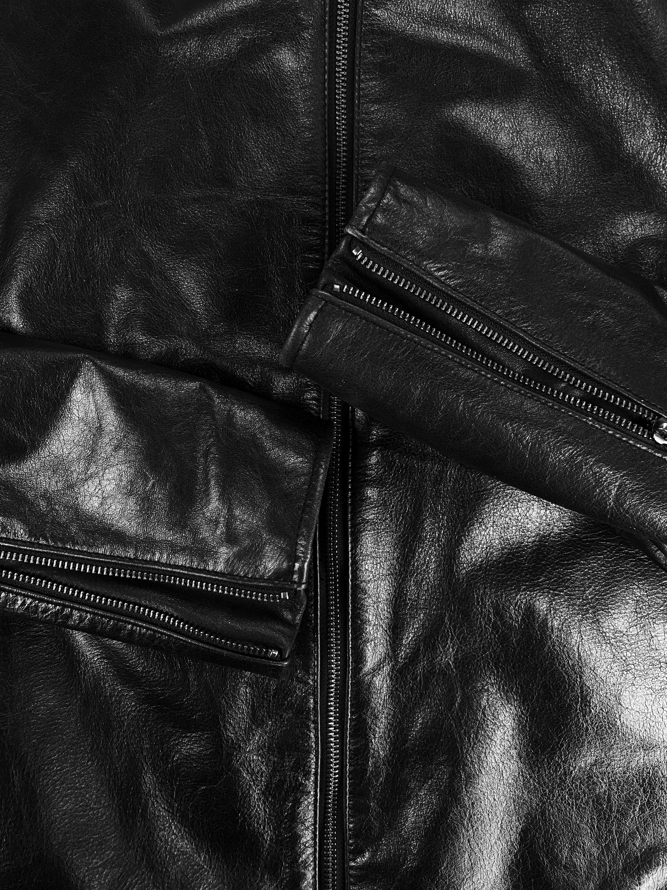 00s Tete Homme Black Leather High Neck Biker Jacket