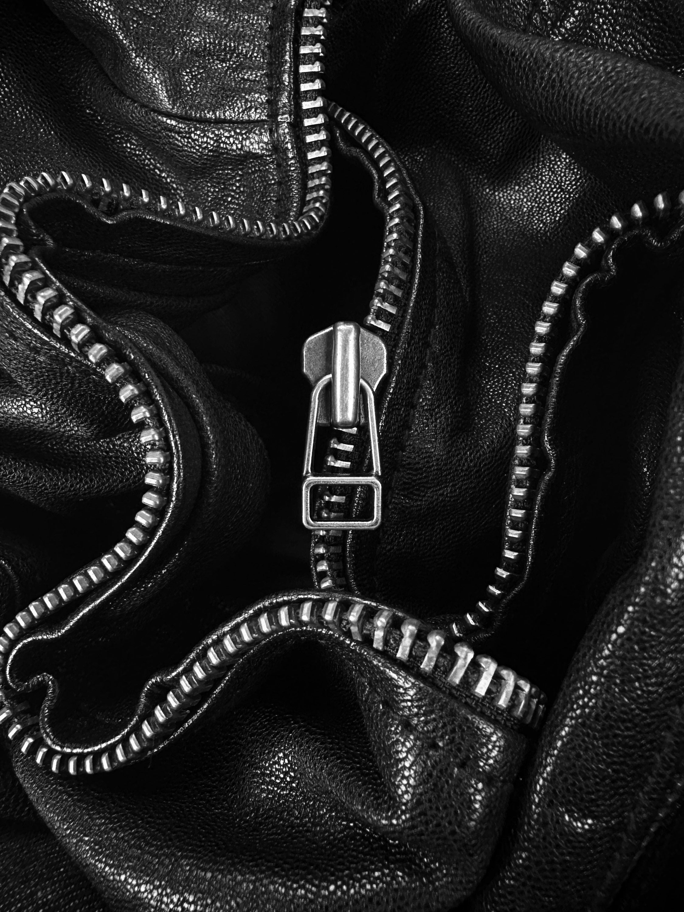 00s Tete Homme Black Leather High Neck Biker Jacket