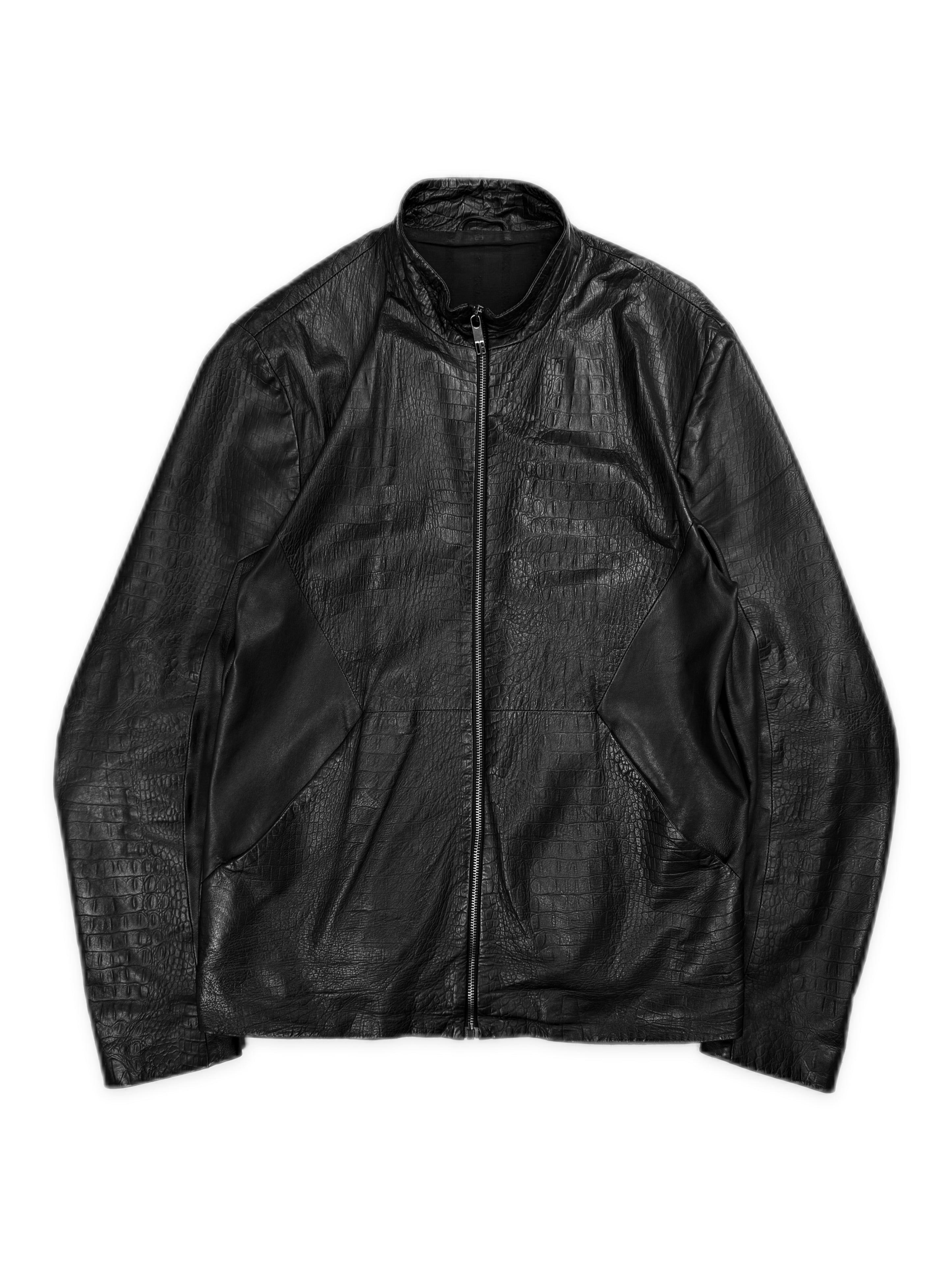 Dirk Bikkembergs Crocodile Print Black Leather Biker Jacket