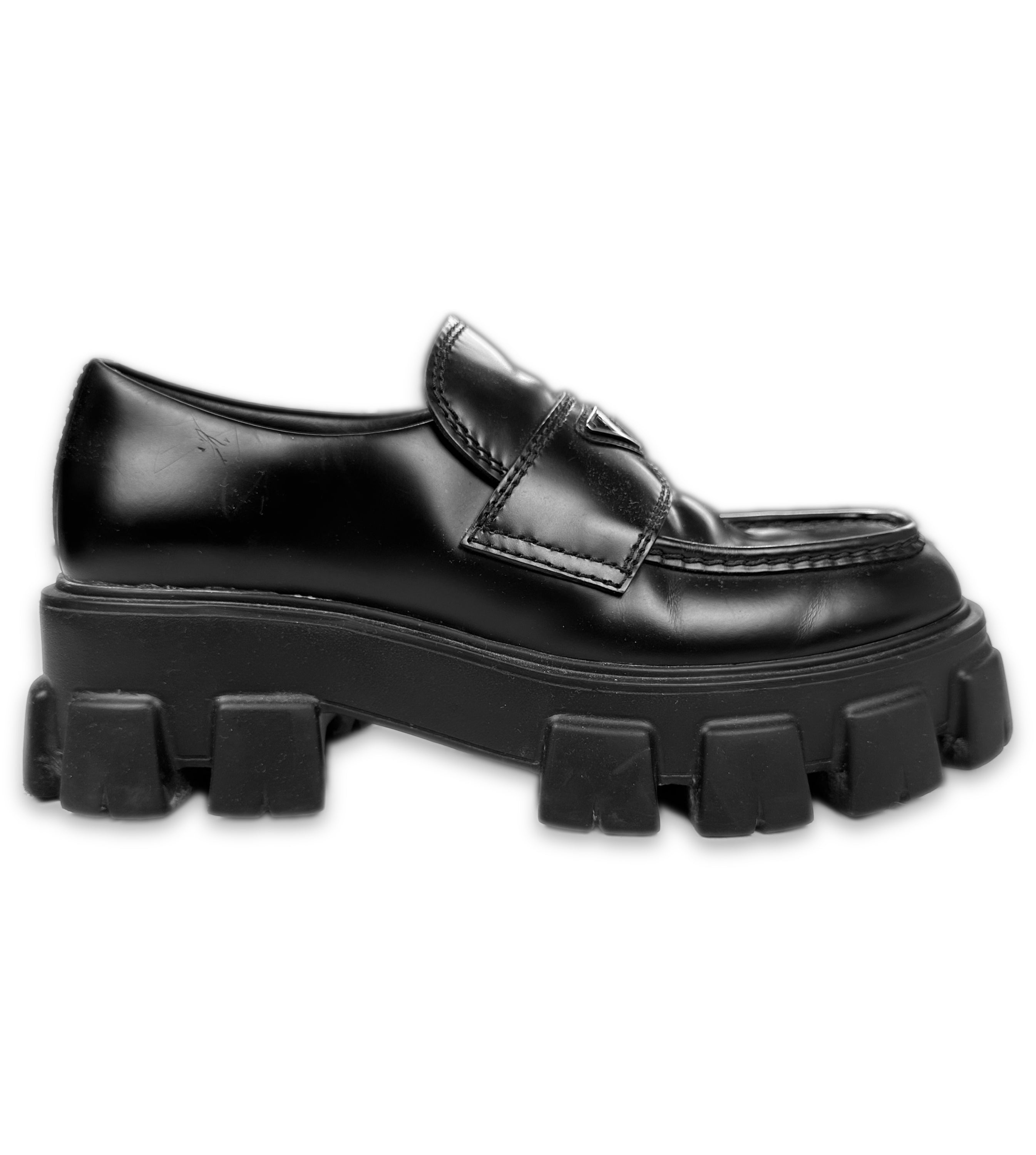 AW21 Prada ‘Monolith’ Brushed Leather Platform Loafers
