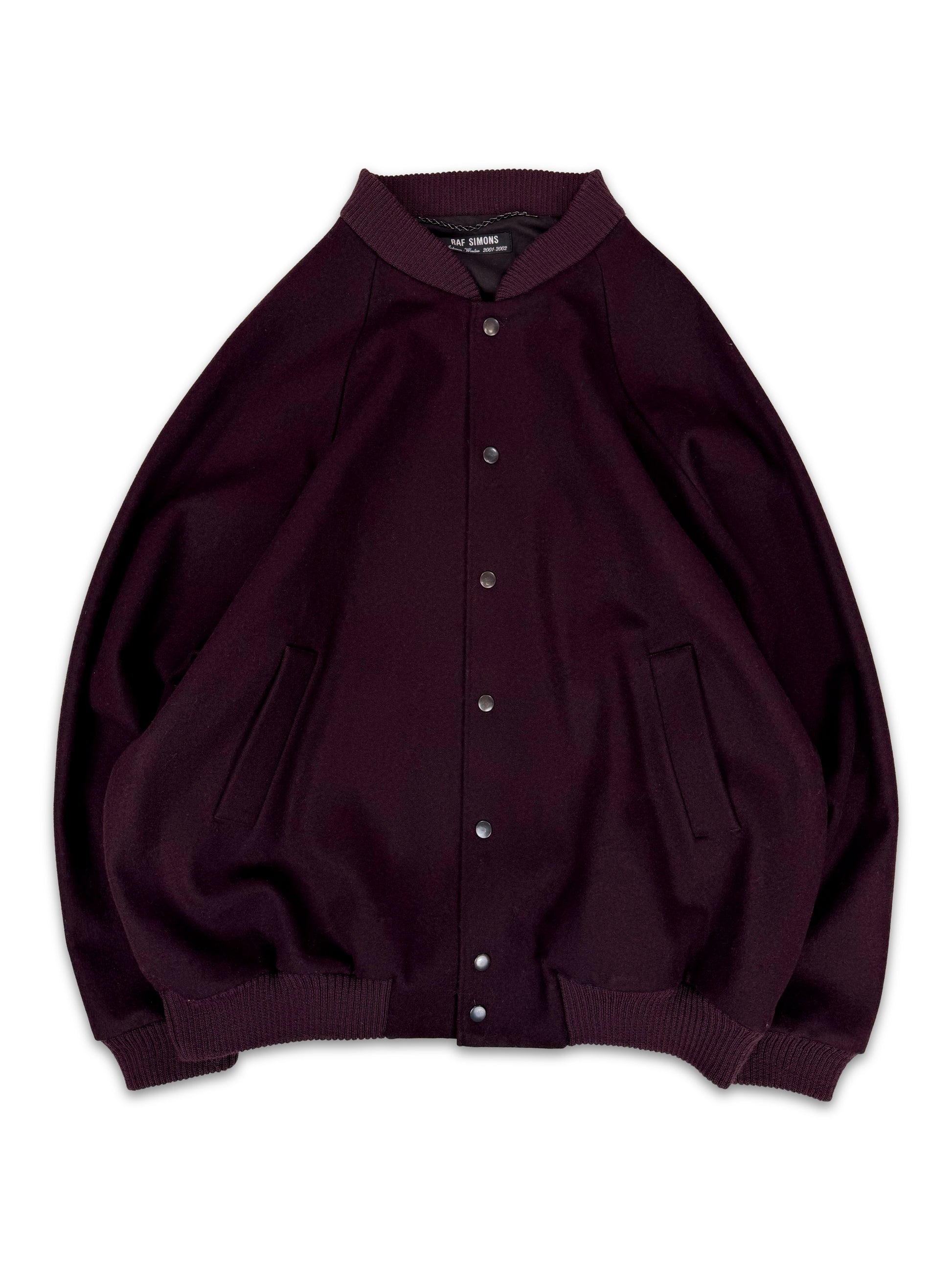 AW01 Raf Simons ‘Riot! Riot! Riot!’ Burgundy Wool Bomber Jacket