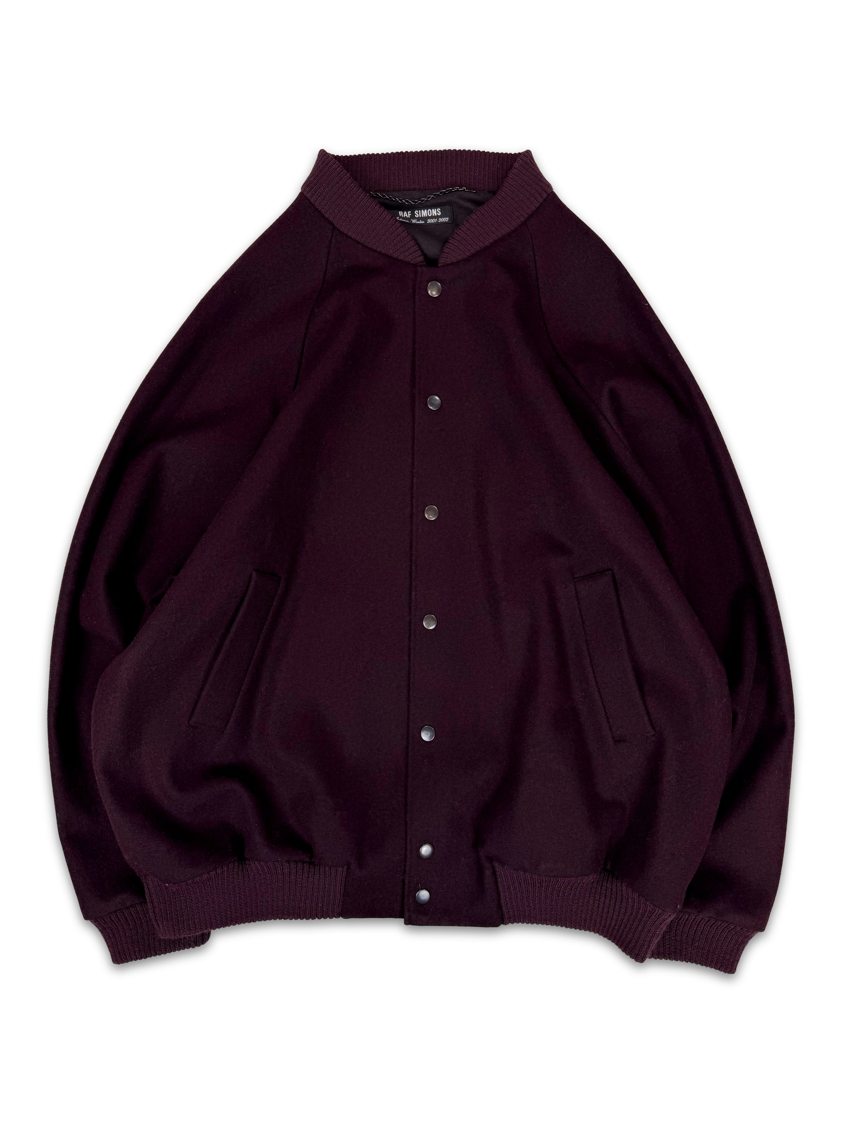 AW01 Raf Simons ‘Riot! Riot! Riot!’ Burgundy Wool Bomber Jacket