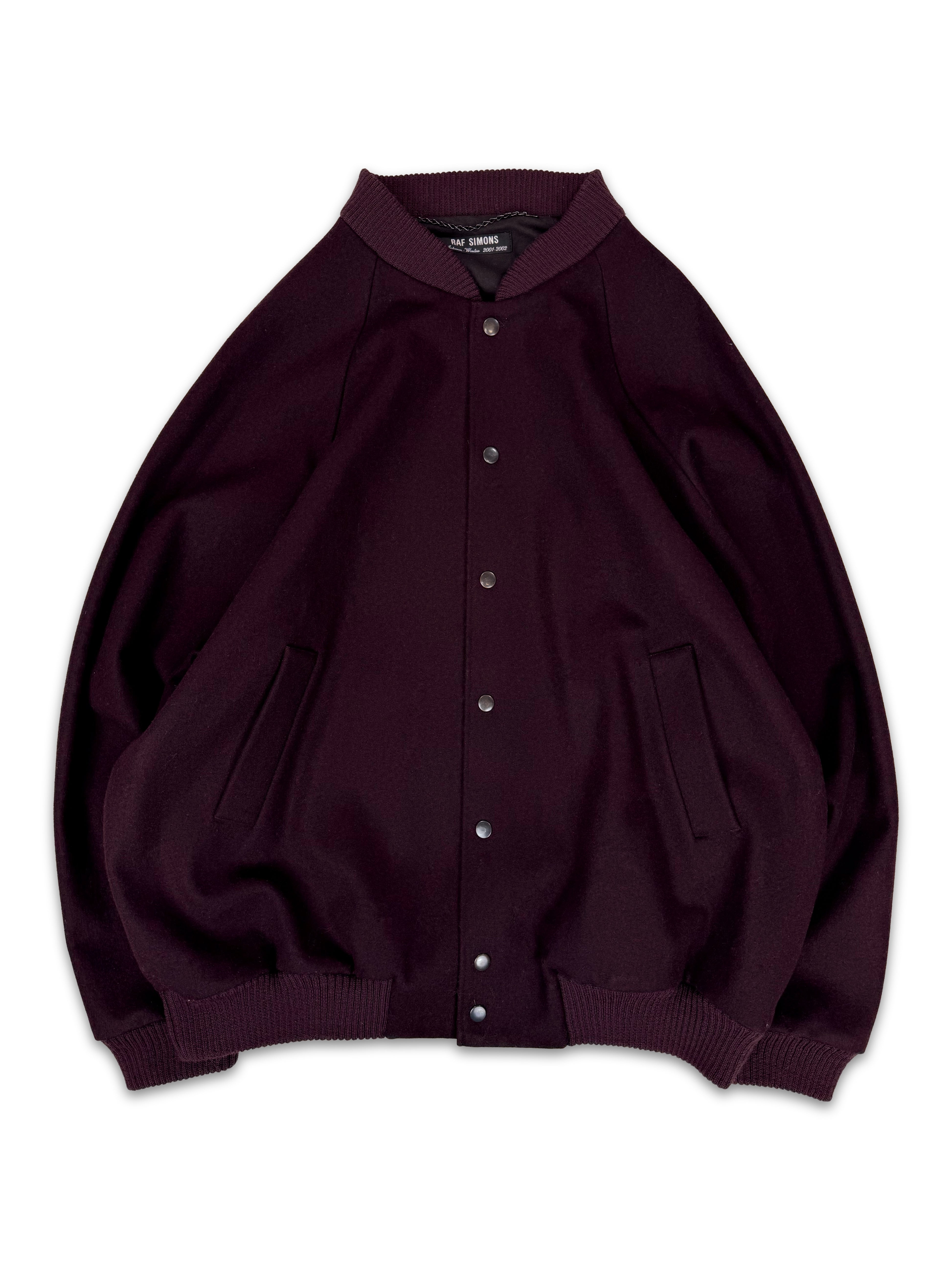 AW01 Raf Simons ‘Riot! Riot! Riot!’ Burgundy Wool Bomber Jacket