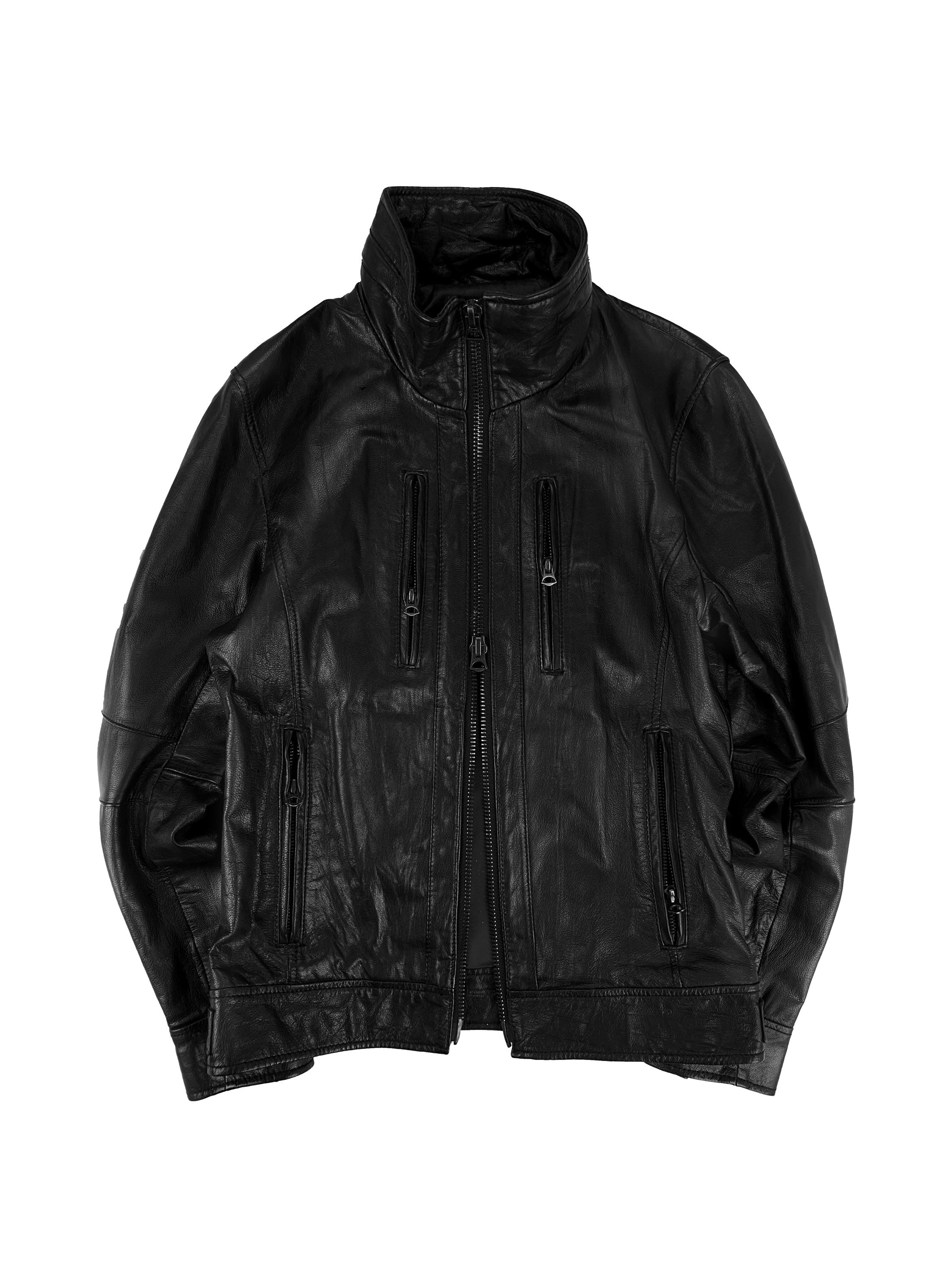 00s Tete Homme Multi Zip Black High Neck Leather Jacket