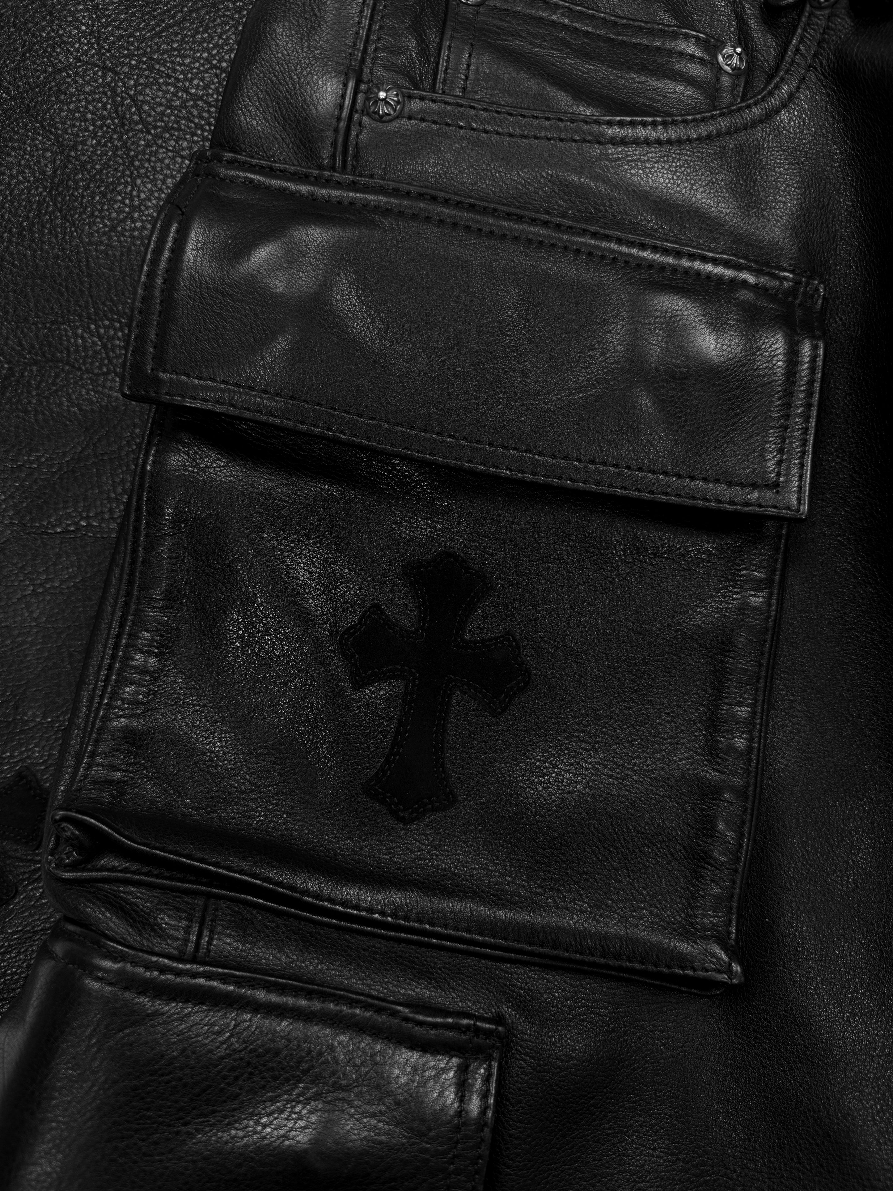 Chrome Hearts Leather ‘Fatigue’ Cargo Orange Cross Patch Pants