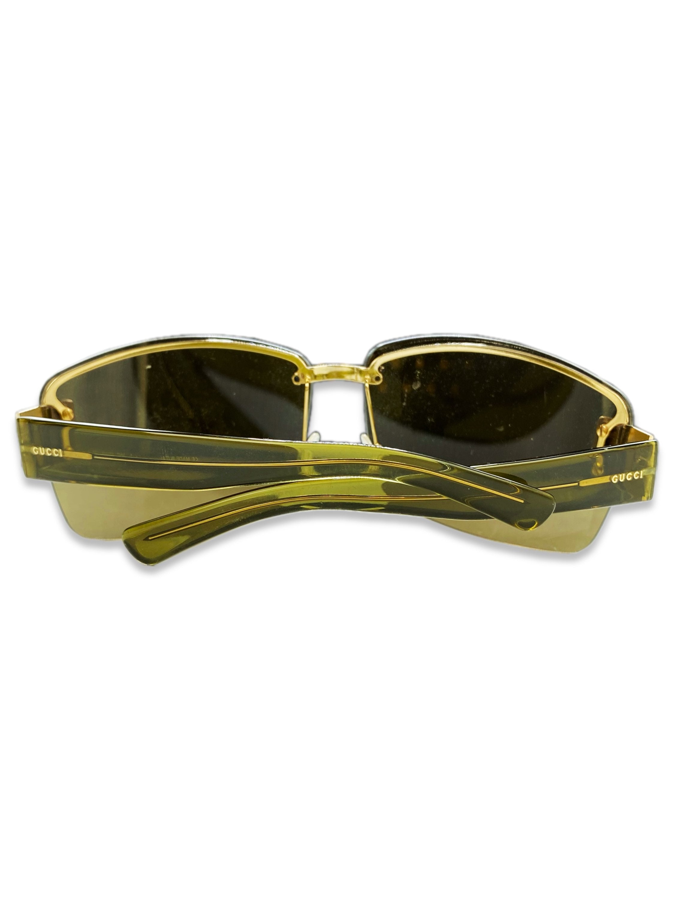 Gucci Olive Green Rounded Frame Metallic Logo Sunglasses