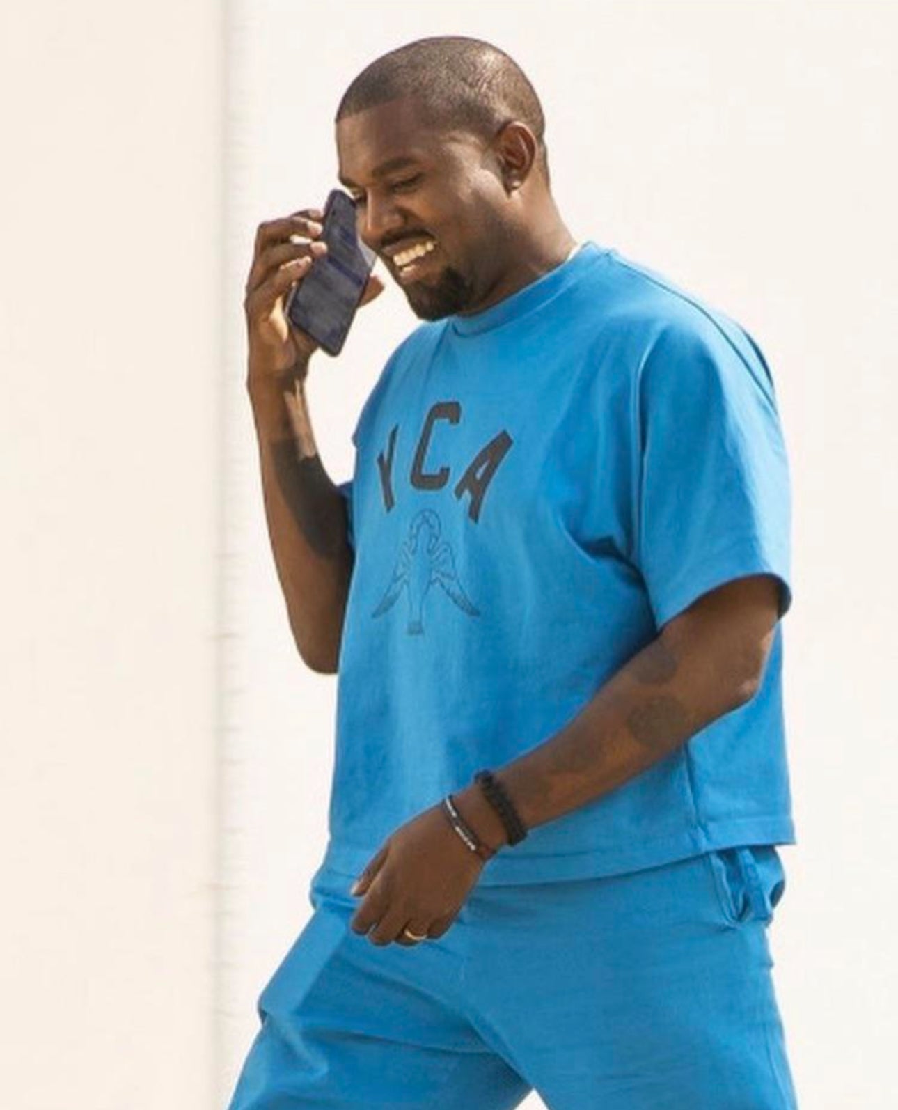 2020 Yeezy UNRELEASED SAMPL ‘YCA’ Collegiate Logo Cropped Blue T-Shirt