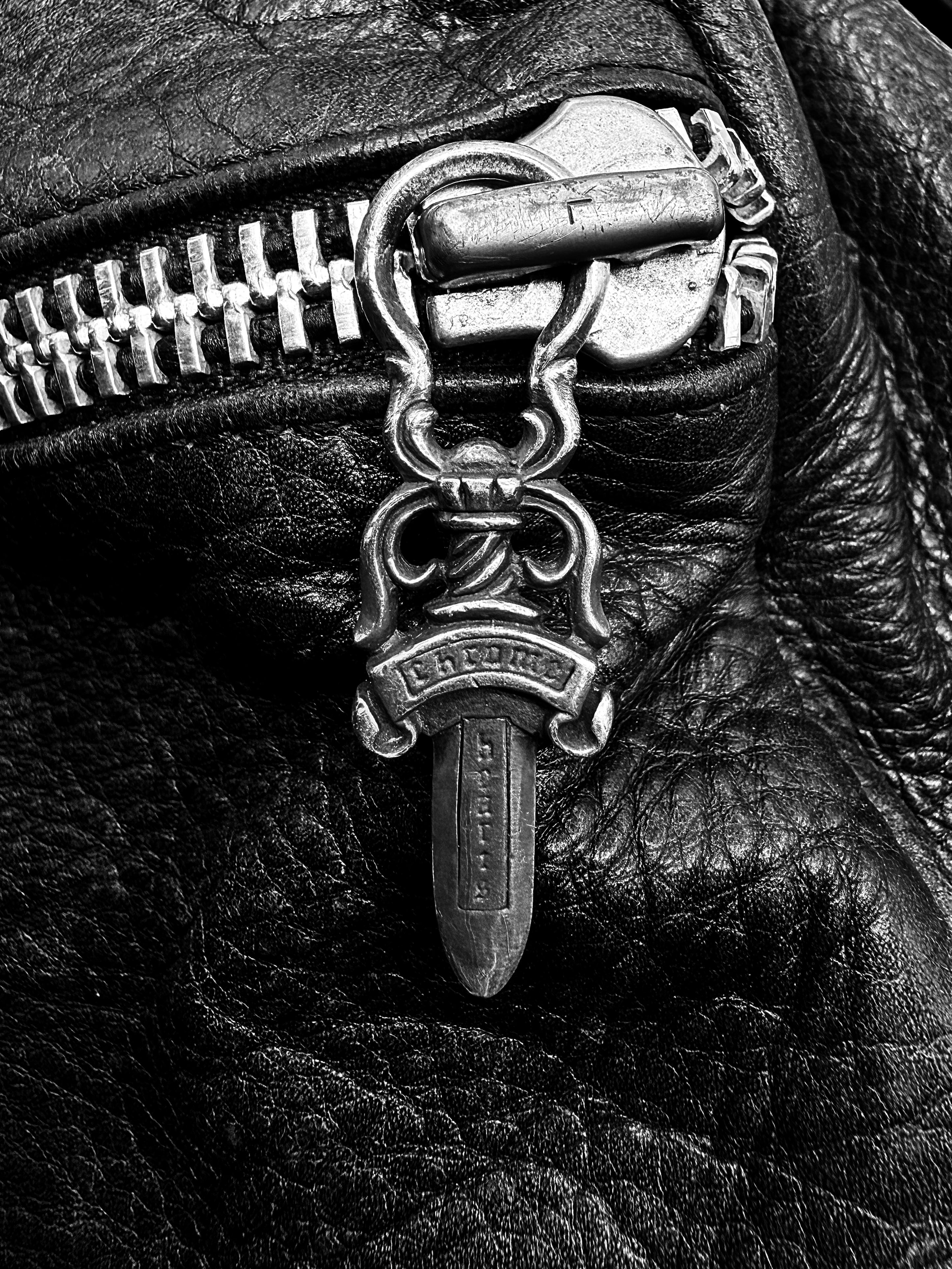Chrome Hearts Black Leather Dagger Zip Multi Pocket Duffle Bag