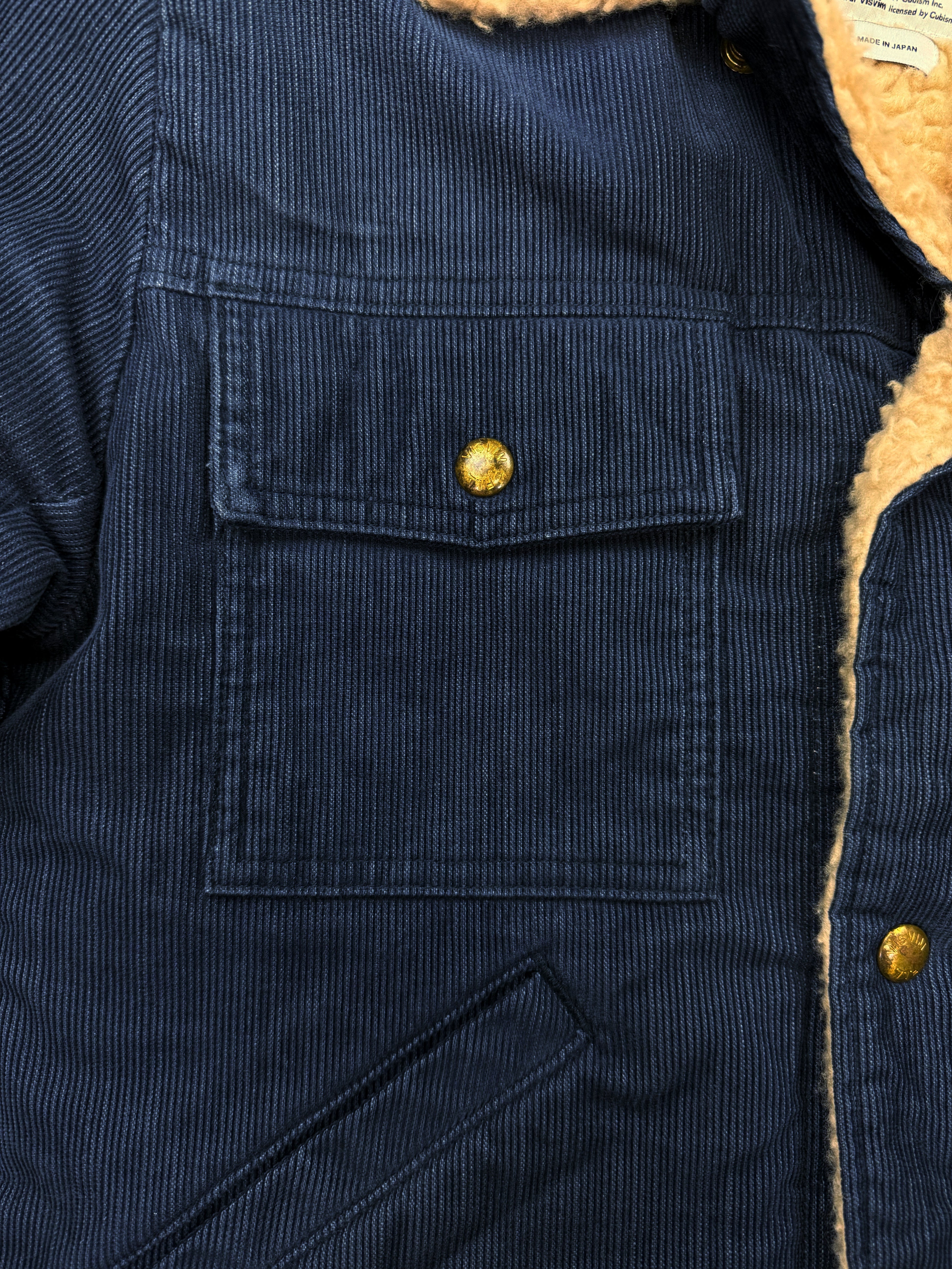 Visvim Shearling Lined Blue Corduroy Multi Pocket Jacket