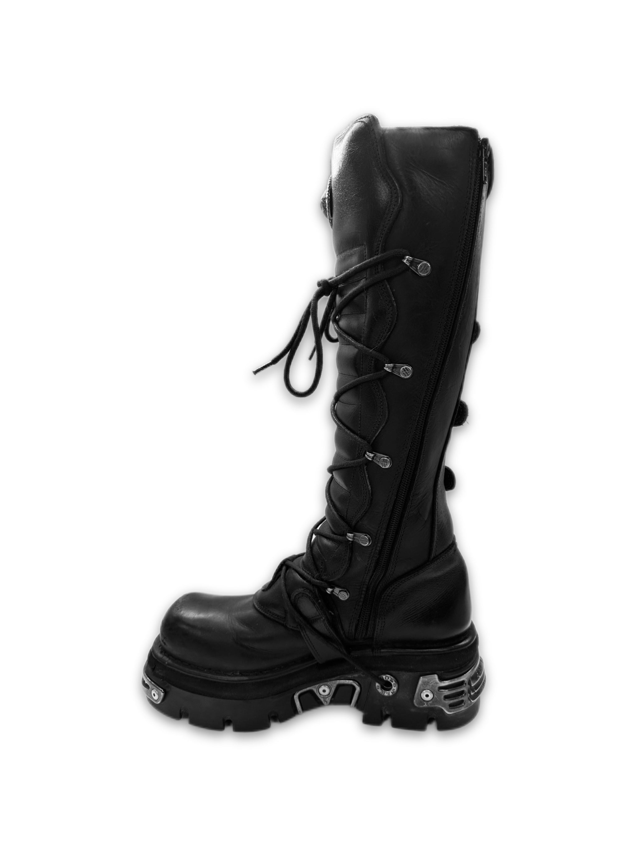 New Rock M-272-S1 Black Leather Belted Platform Boots