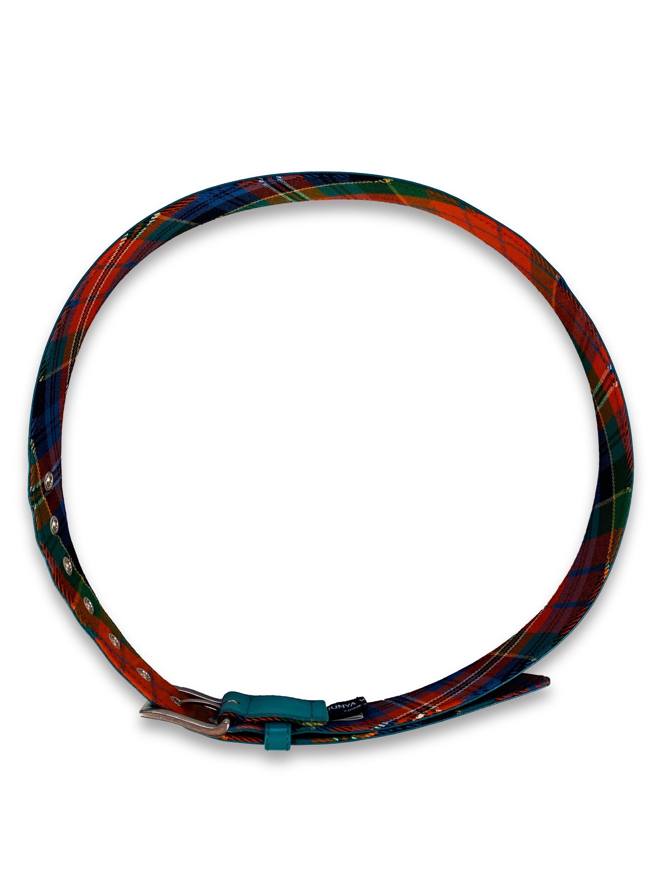 Junya Watanabe Two Tone Silver Buckle Teal Leather Belt