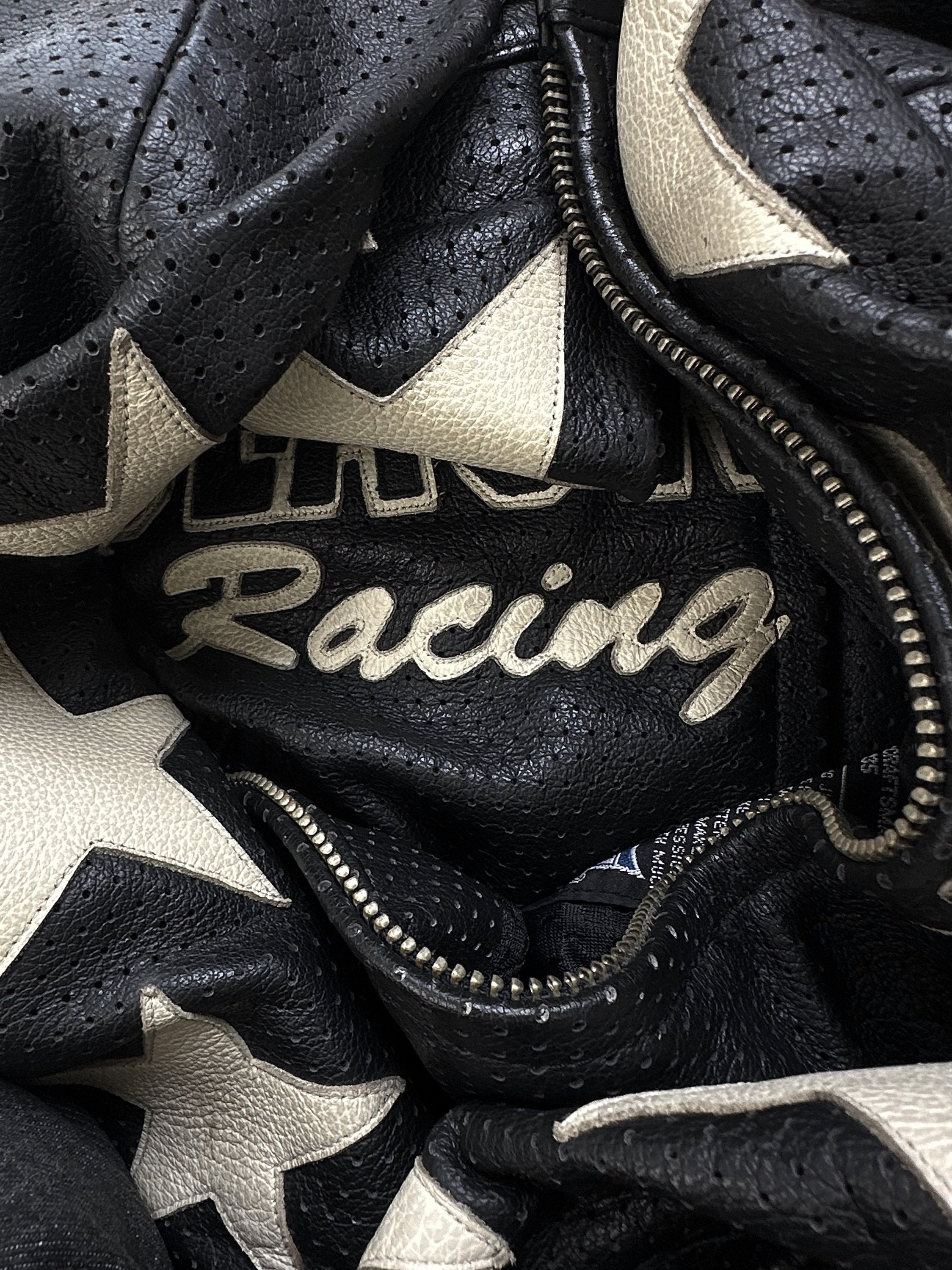 90s Kadoya ‘Black Horse’ Perforated Leather Star Biker Jacket