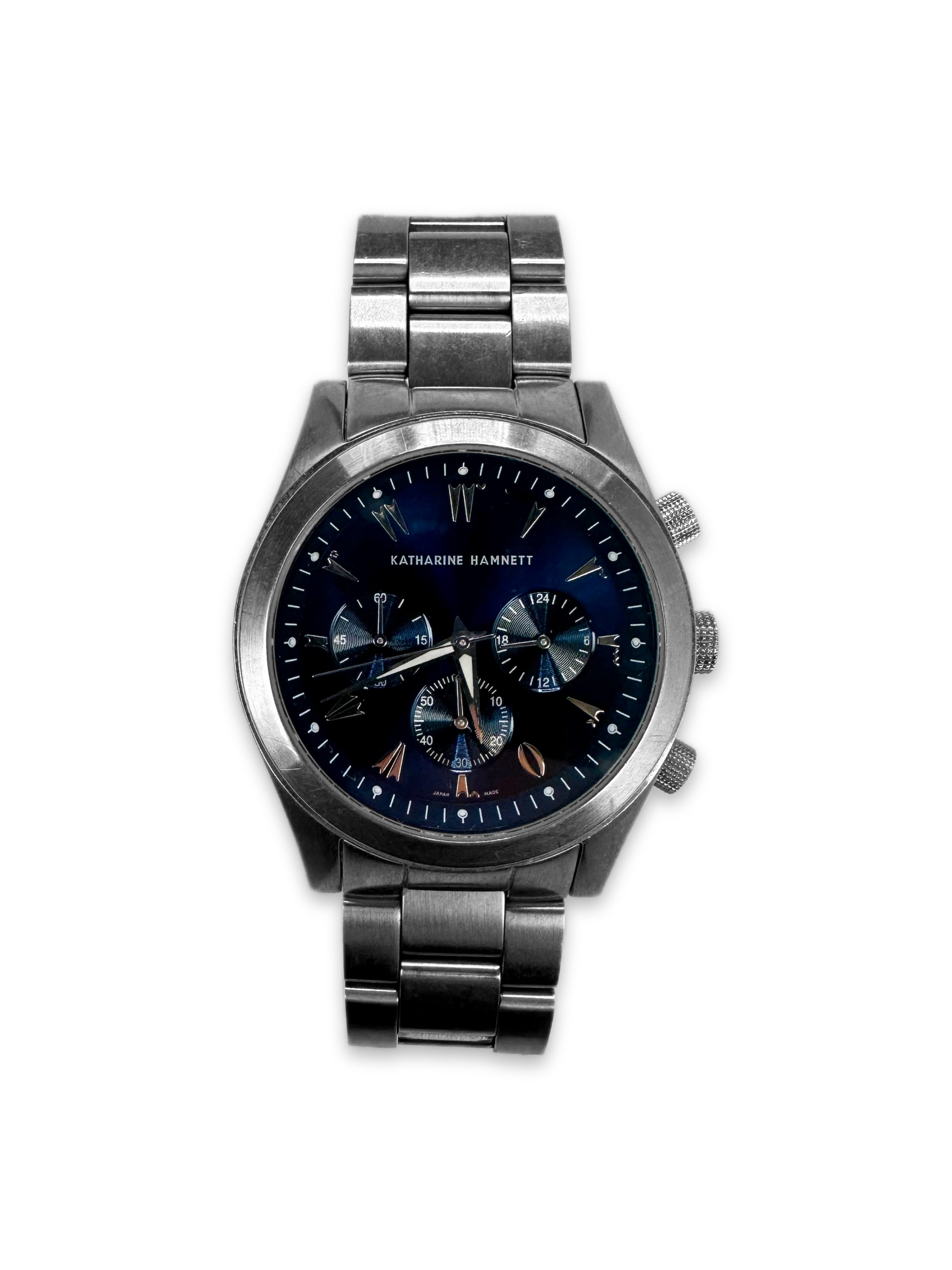 Katharine Hamnett Blue Dial Silver Band Chronograph Watch