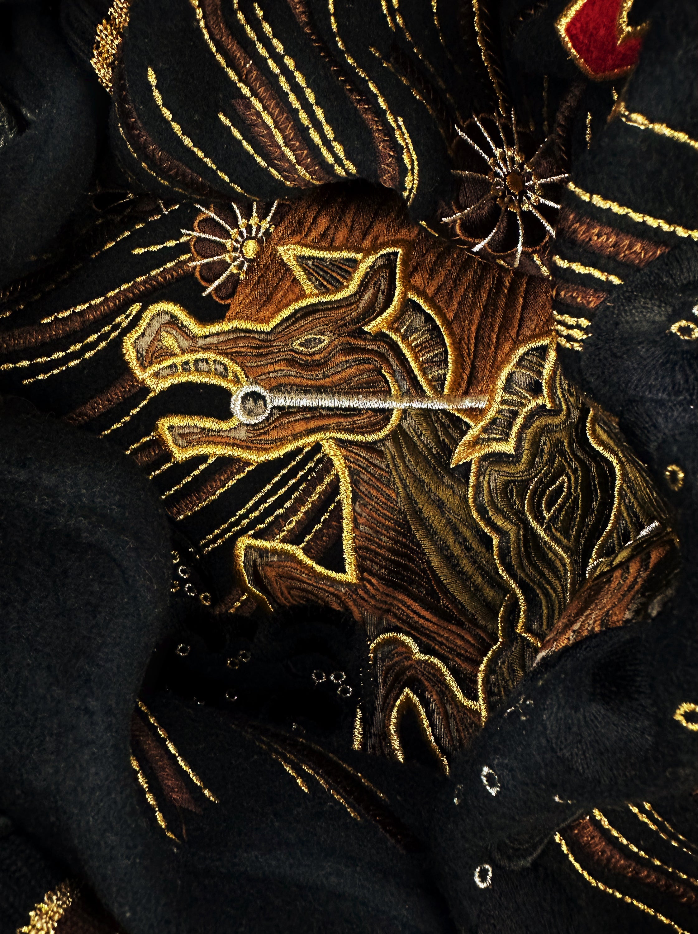 90s Kansai Yamamoto ‘Palpitant’ Embroidered Leather Bomber Jacket