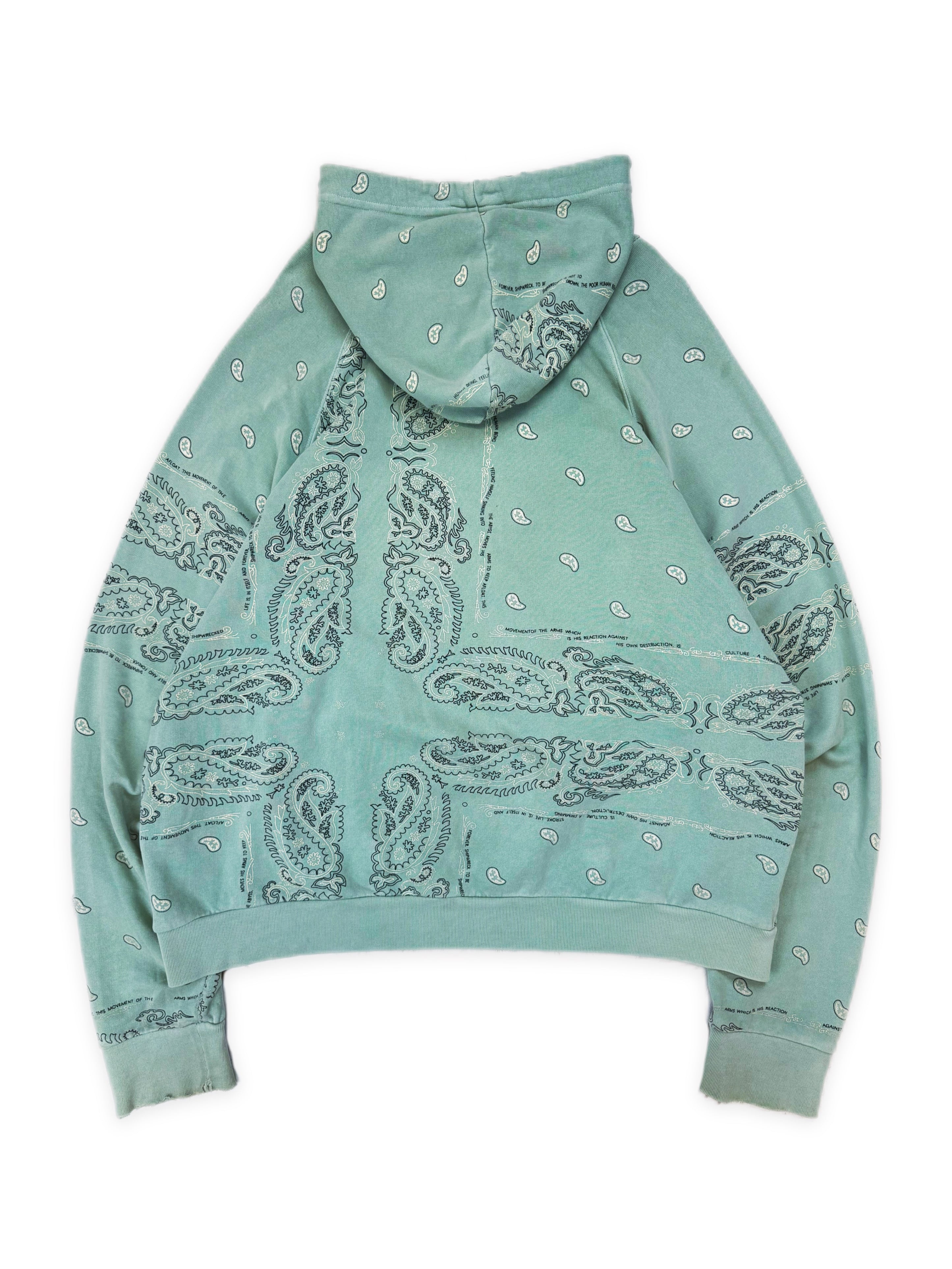 AW04 Raf Simons ‘Waves’ Teal Paisley Shipwreck Raglan Hoodie