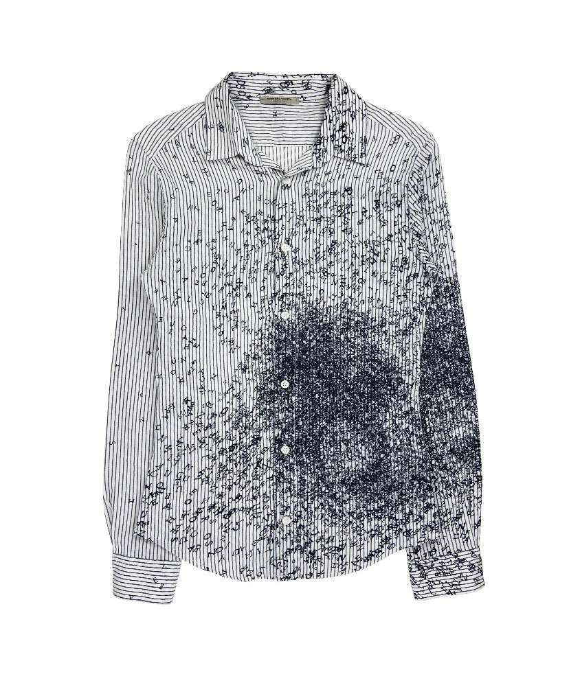 Bottega Veneta Scattered Alphabet Pinstripe Button Up Shirt