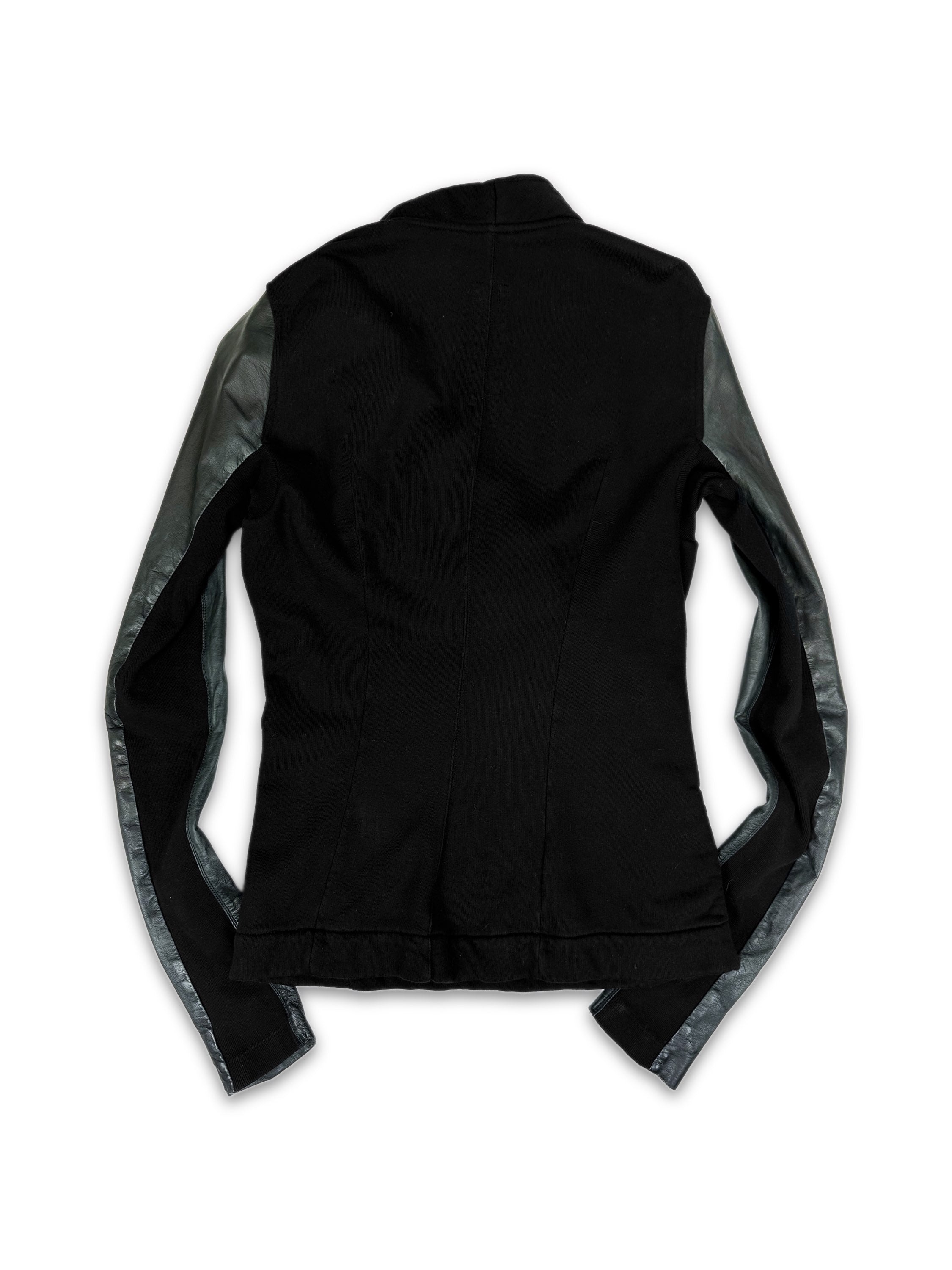 Rick Owens Leather Sleeve Asymmetric Zip Jacket