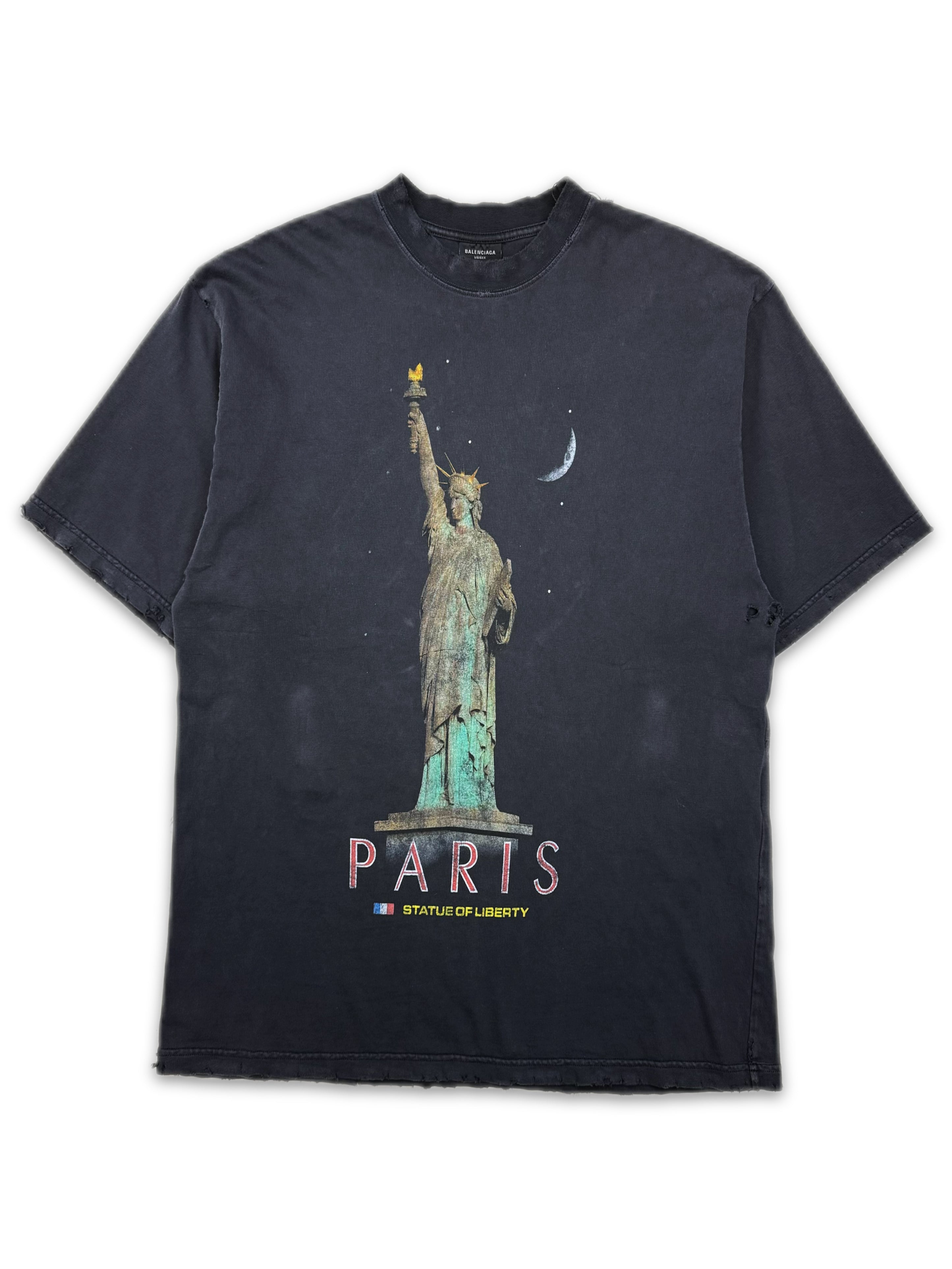 SS24 Balenciaga Paris Statue of Liberty Distressed T-Shirt