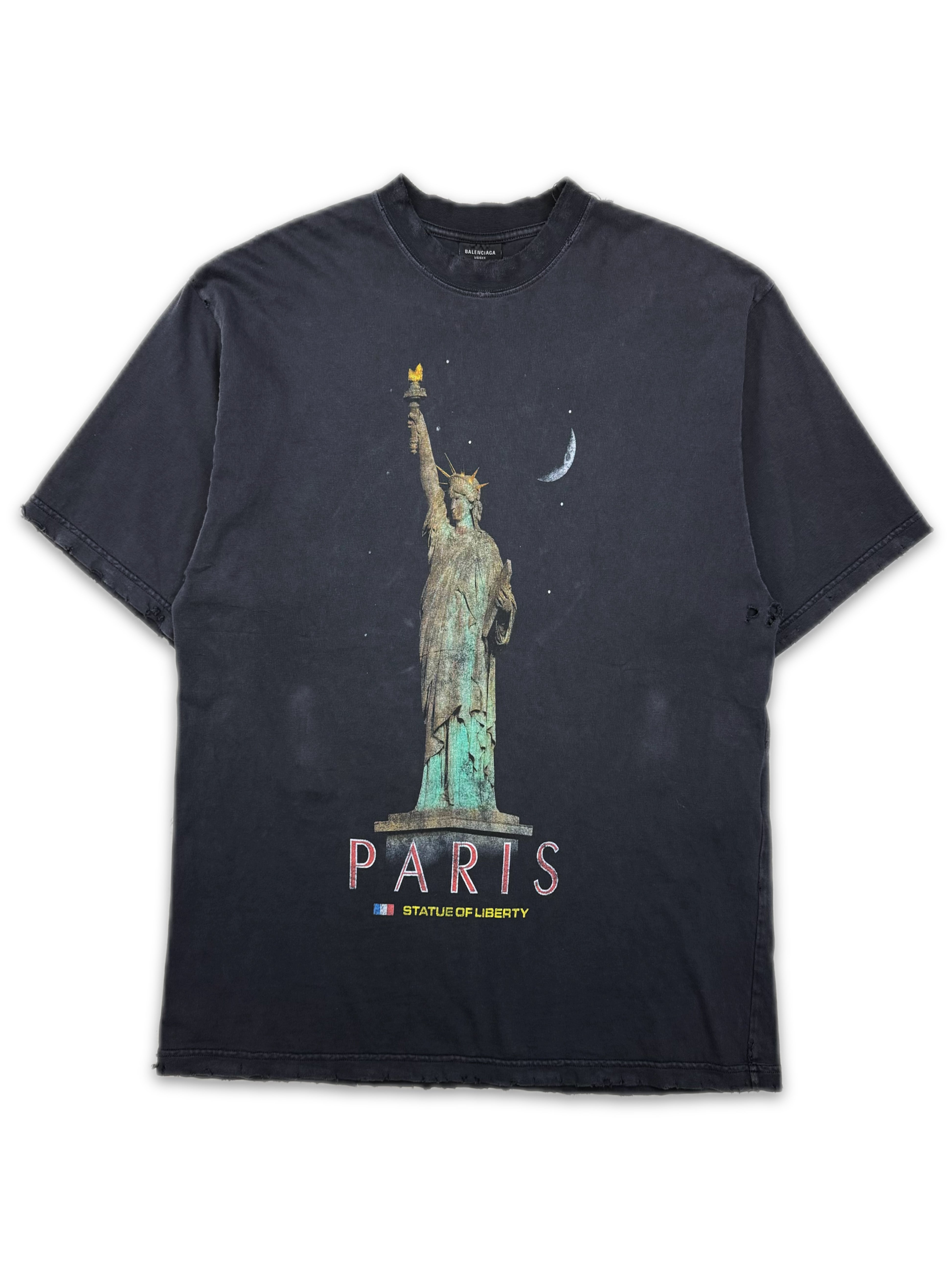 SS24 Balenciaga Paris Statue of Liberty Distressed T-Shirt
