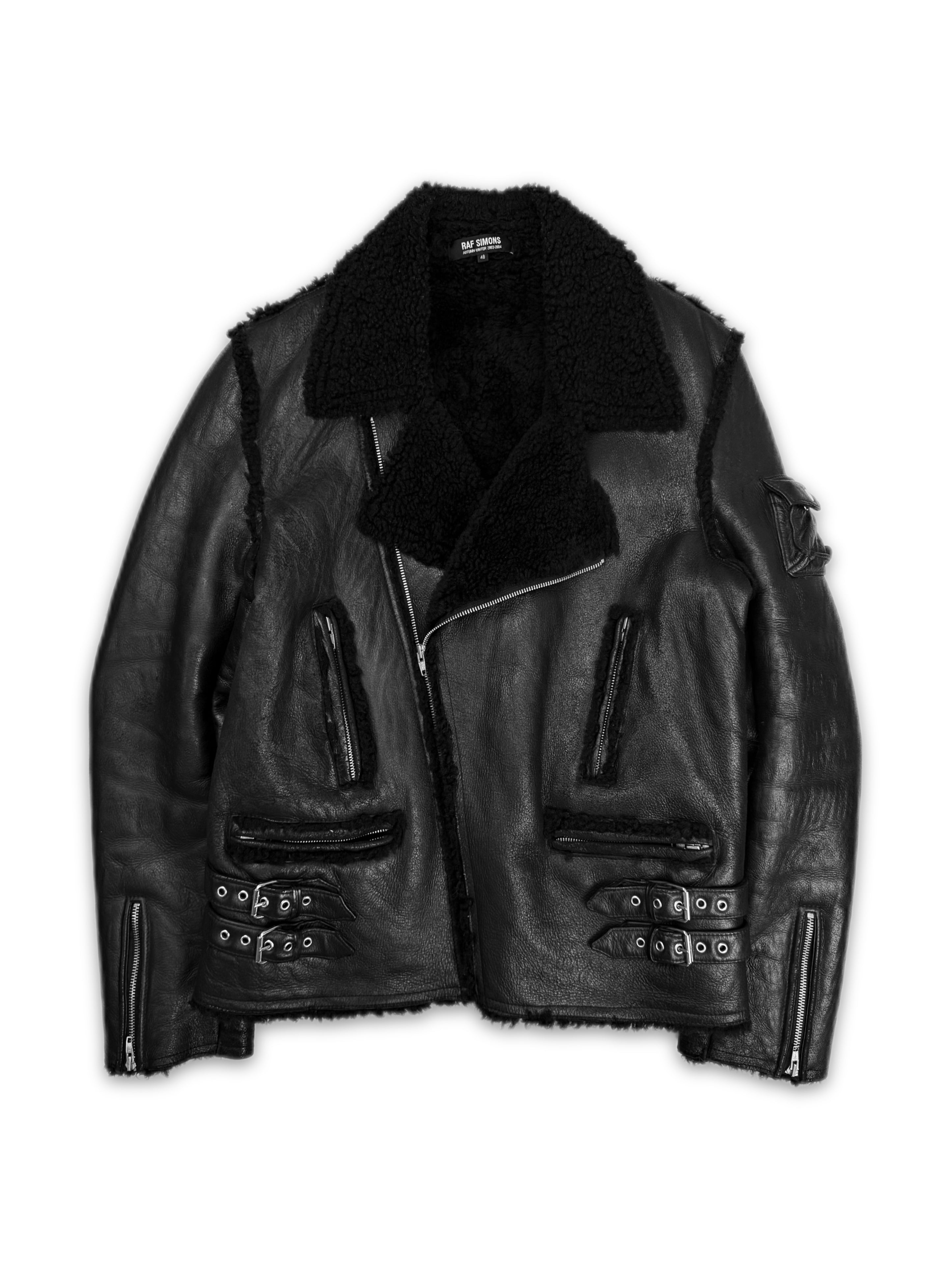 AW03 Raf Simons ‘Closer’ Shearling Lined Black Leather Perfecto Jacket