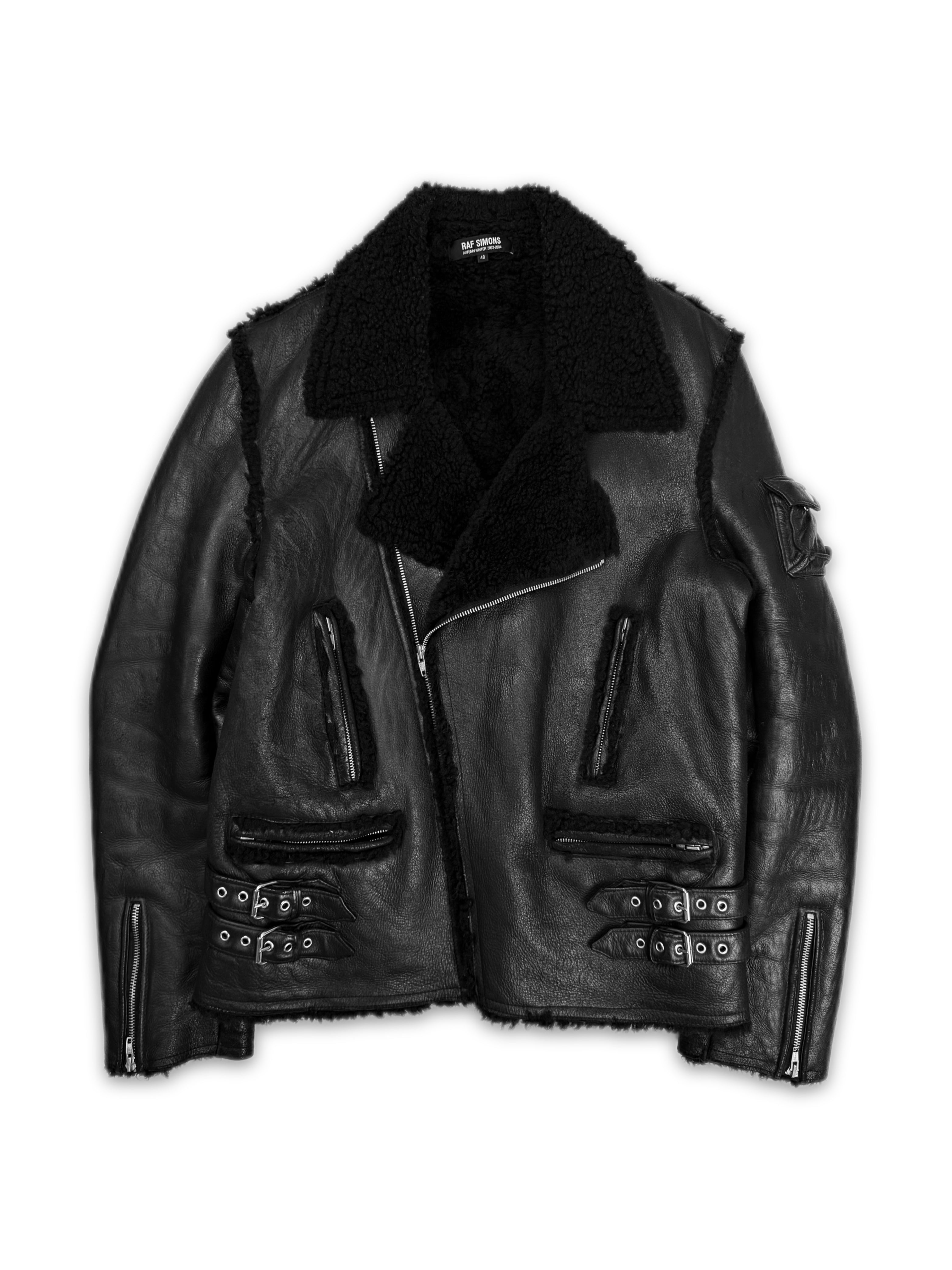 AW03 Raf Simons ‘Closer’ Shearling Lined Black Leather Perfecto Jacket