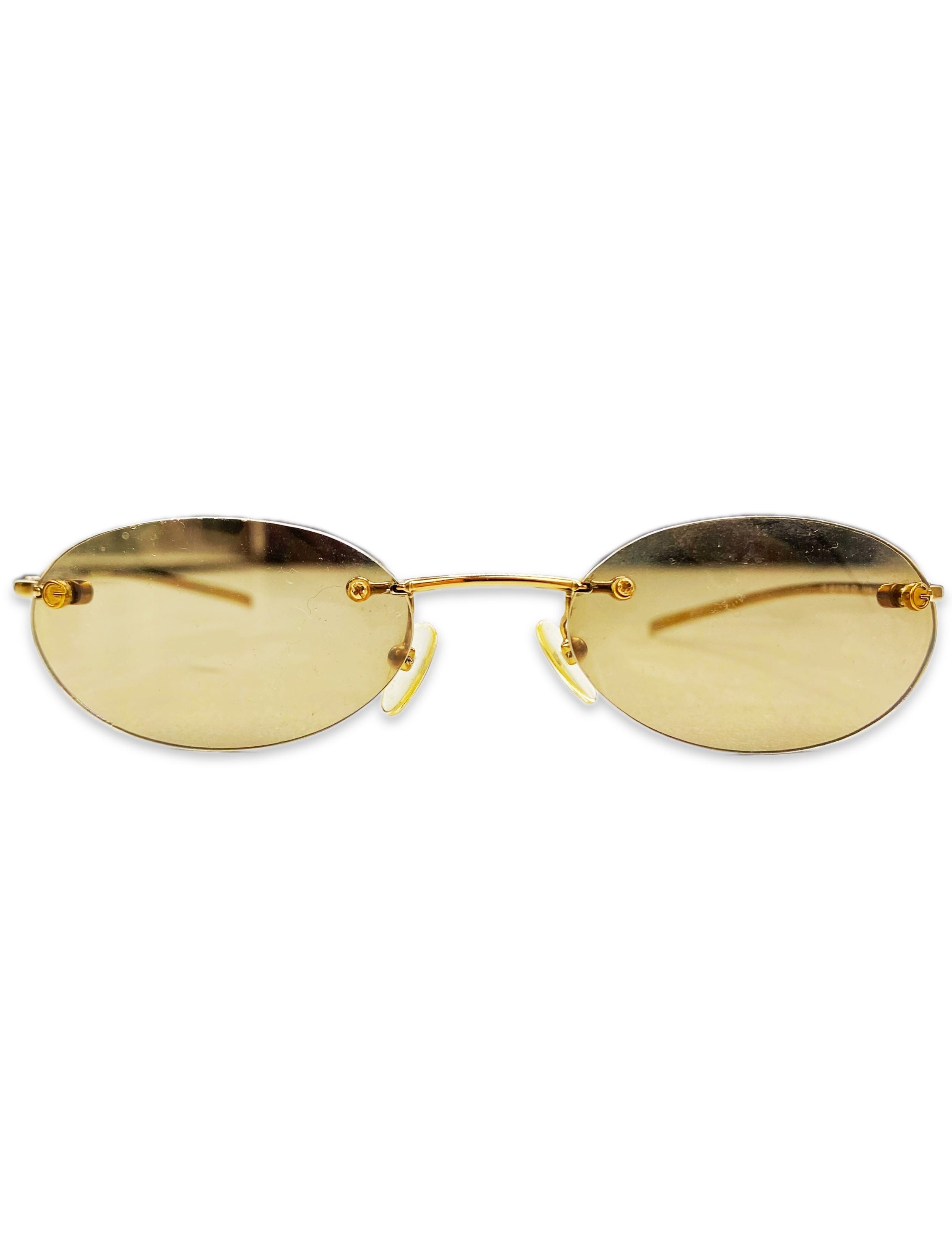 Gucci Warm Tint Gold Metallic Rounded Skinny Frame Sunglasses